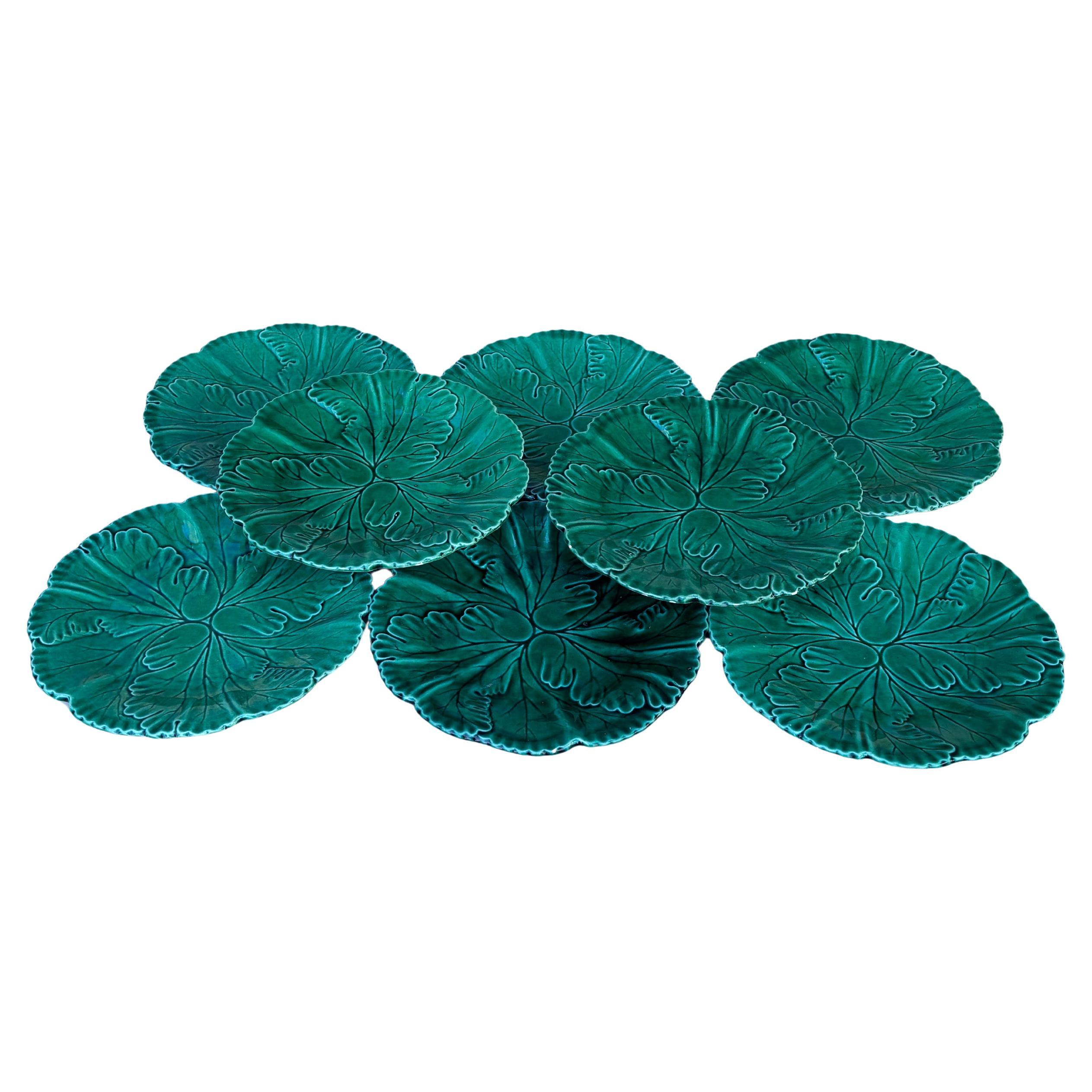 Rustico Set di 8 piatti francesi in maiolica verde Clairefontaine, circa 1890 in vendita