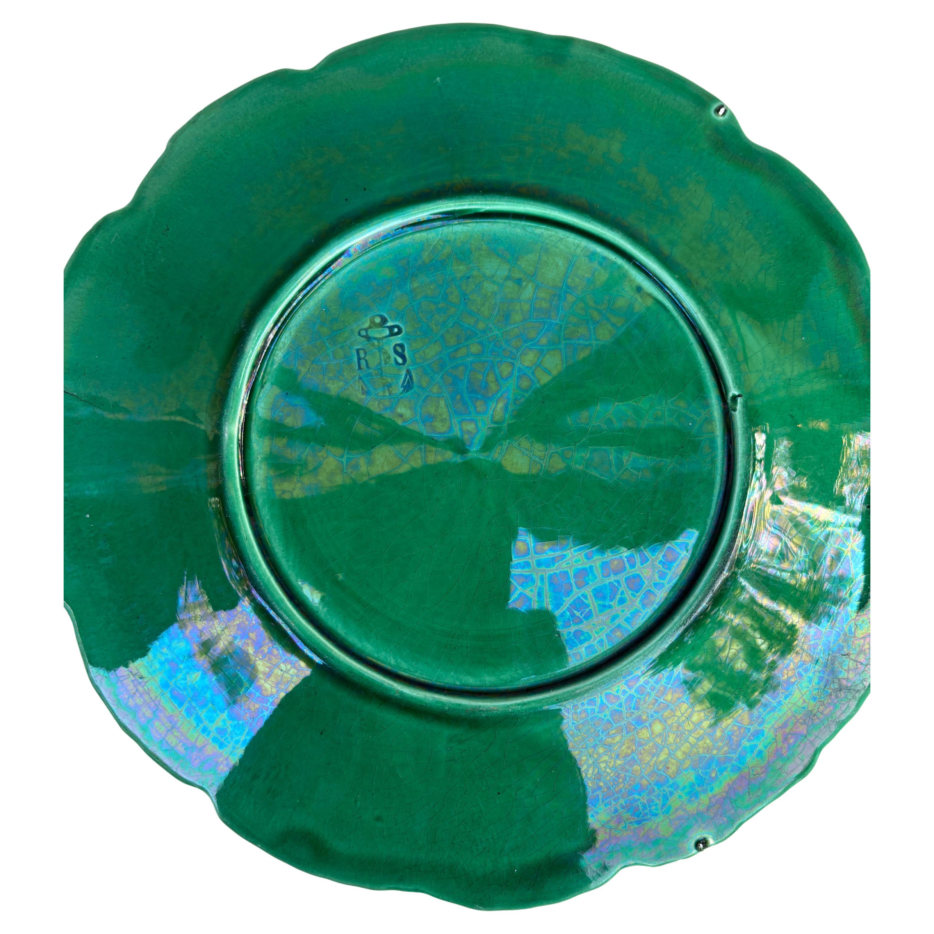 Ceramica Set di 8 piatti francesi in maiolica verde Clairefontaine, circa 1890 in vendita
