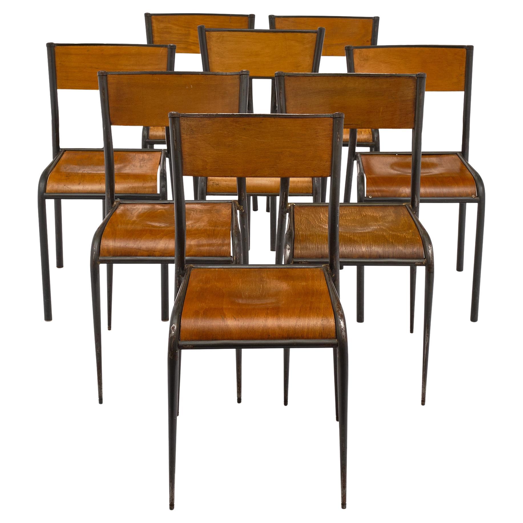 Set of 8 French Industrial Chairs For Sale