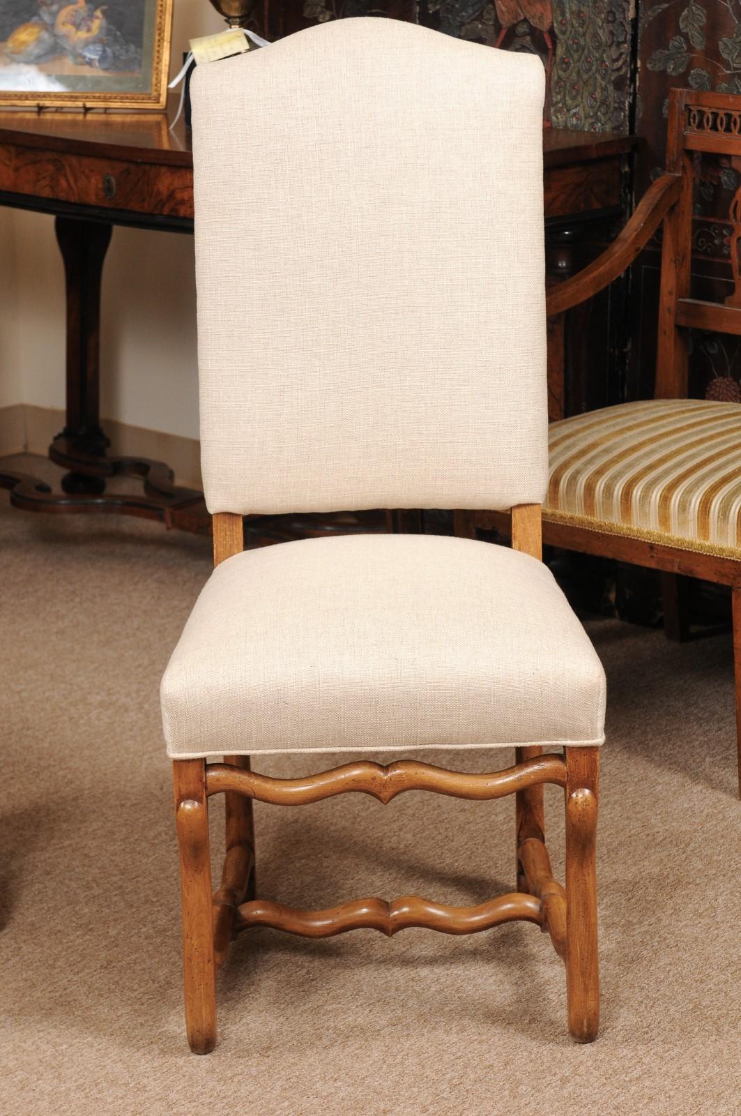 20th Century Set of 8 French Louis XIV Style Mutton Bone Dining Chairs in Beech, circa 1950