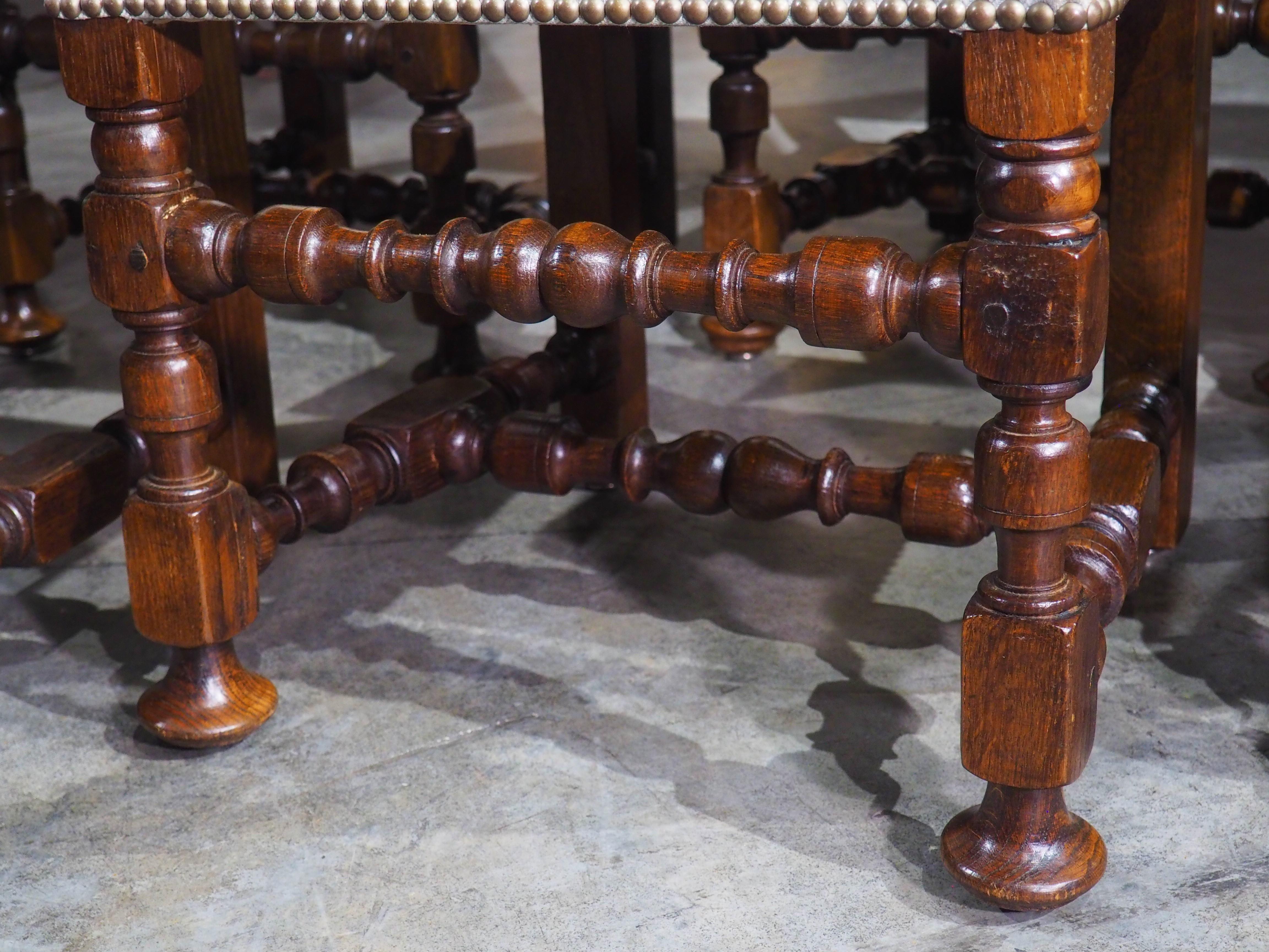 Set of 8 French Louis XIV Style Oak Dining Chairs, circa 1920 4