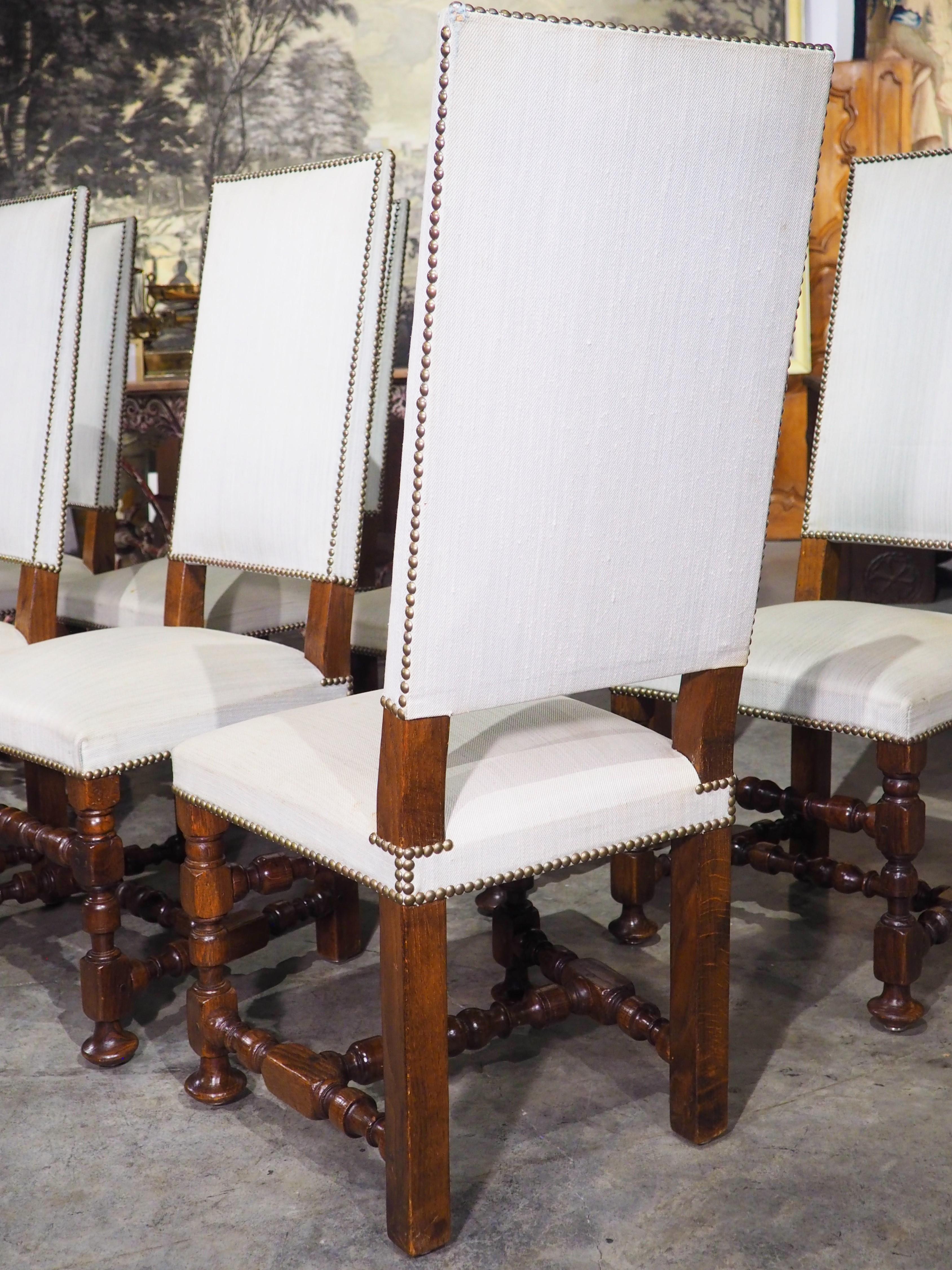 Set of 8 French Louis XIV Style Oak Dining Chairs, circa 1920 7