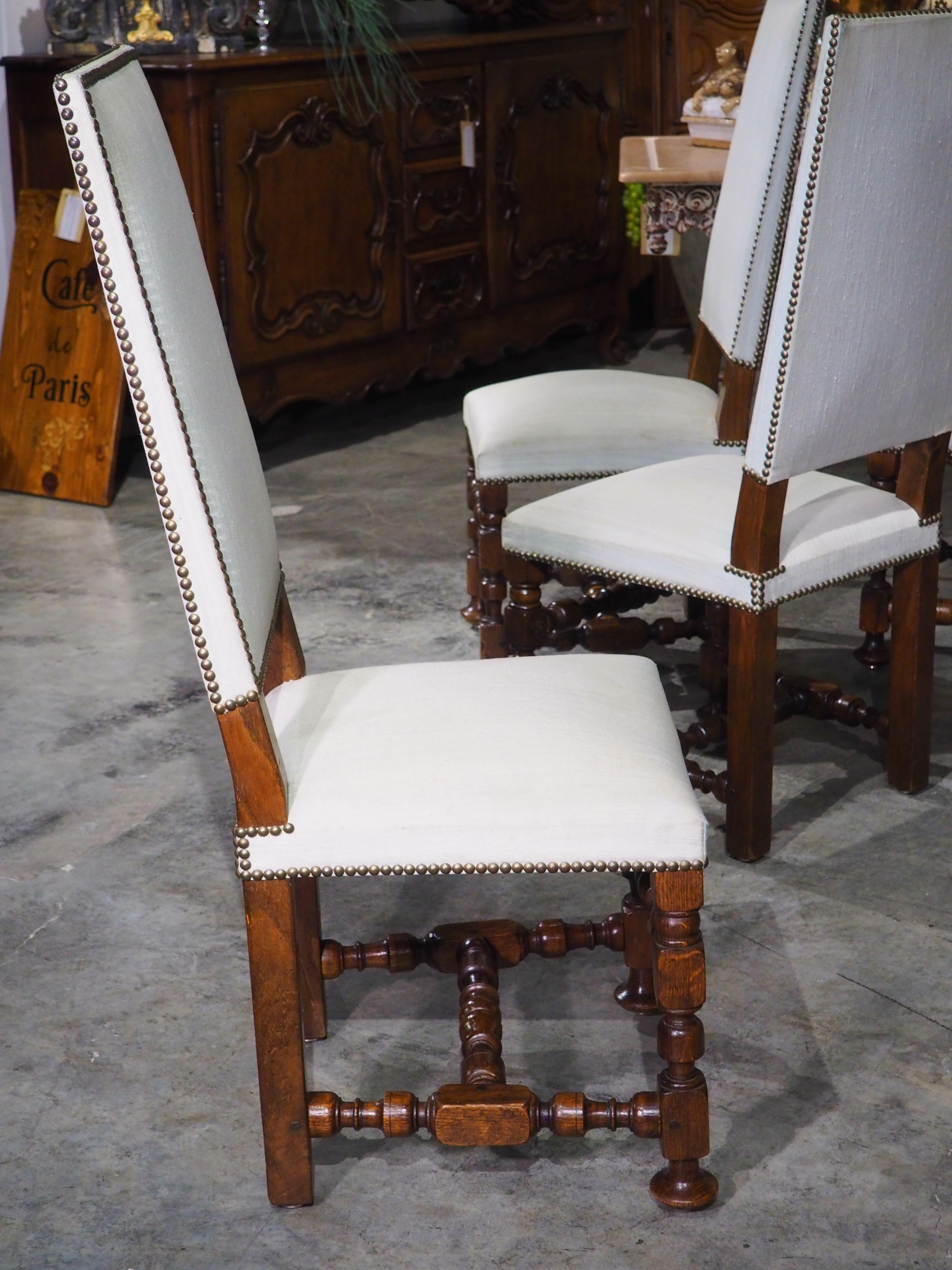 Set of 8 French Louis XIV Style Oak Dining Chairs, circa 1920 11