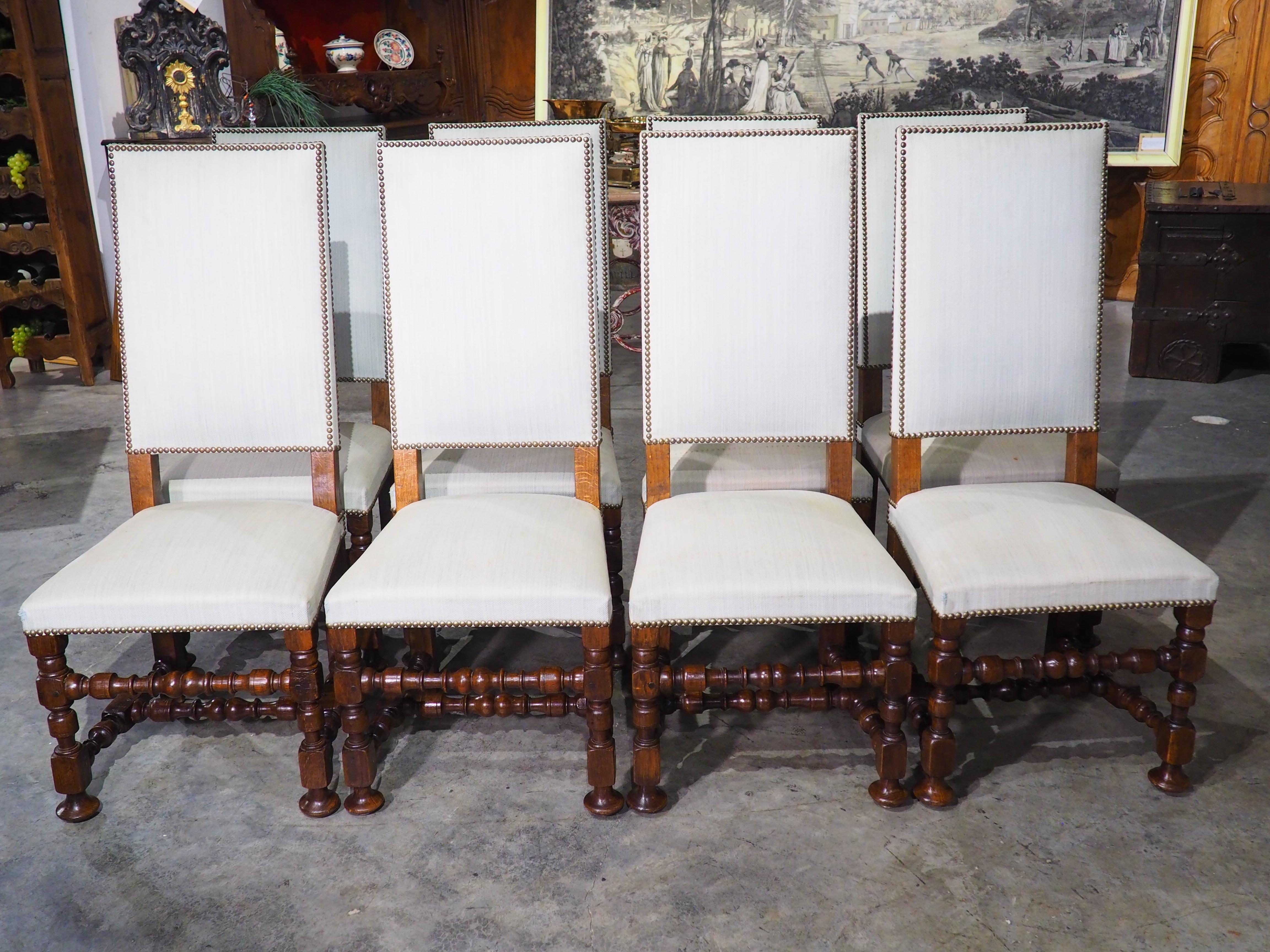 Set of 8 French Louis XIV Style Oak Dining Chairs, circa 1920 12