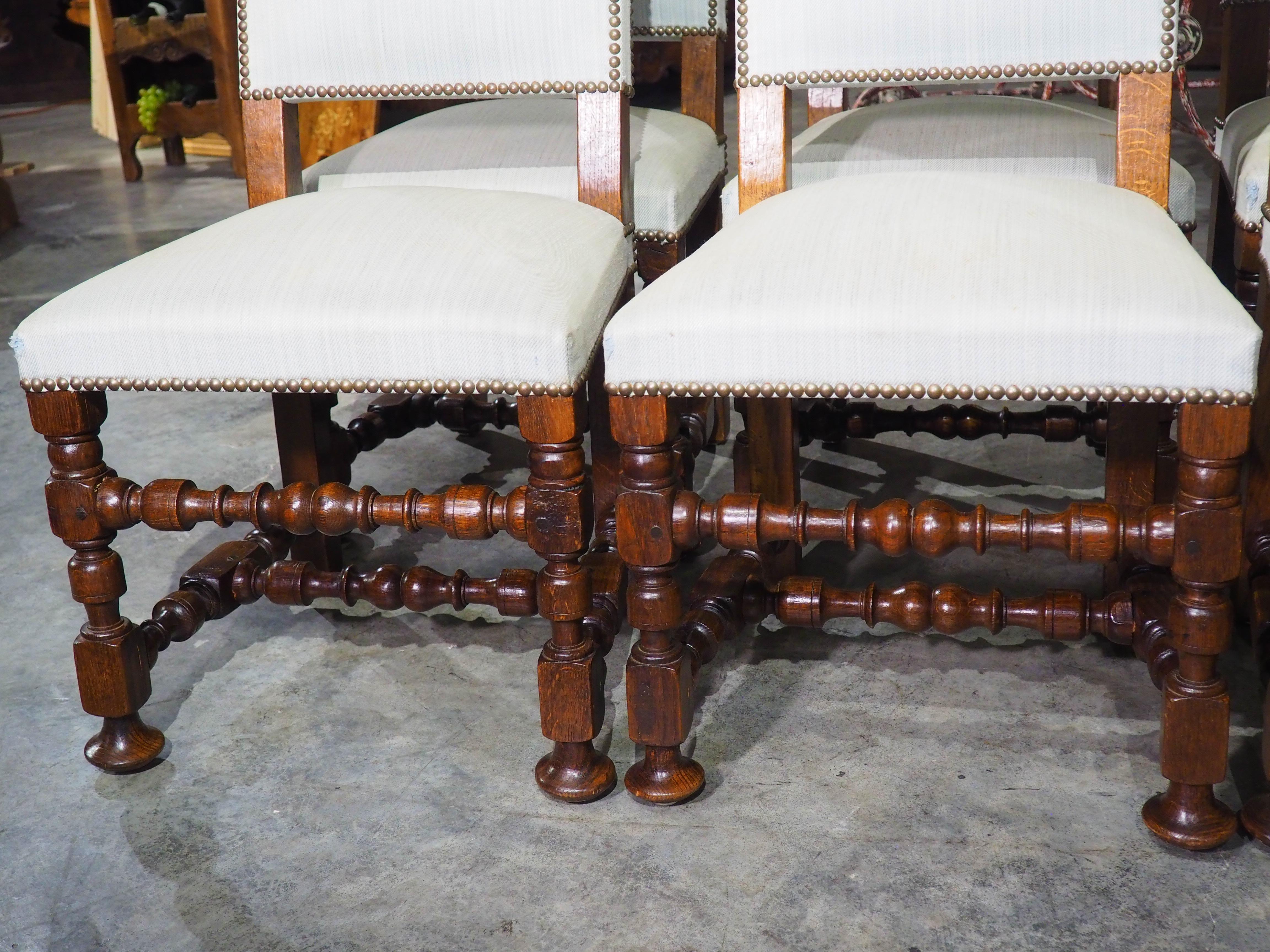 Set of 8 French Louis XIV Style Oak Dining Chairs, circa 1920 13