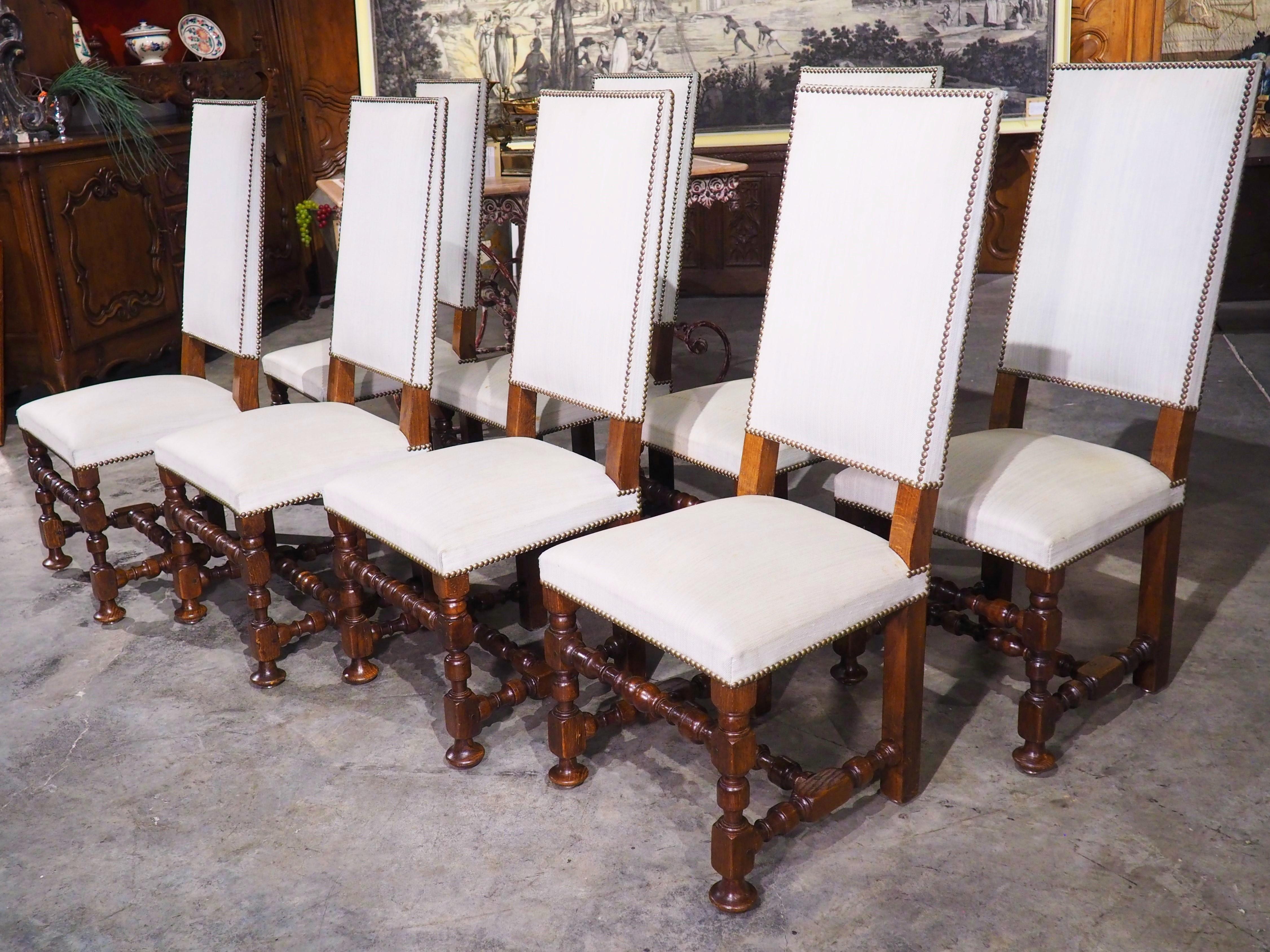 Set of 8 French Louis XIV Style Oak Dining Chairs, circa 1920 14