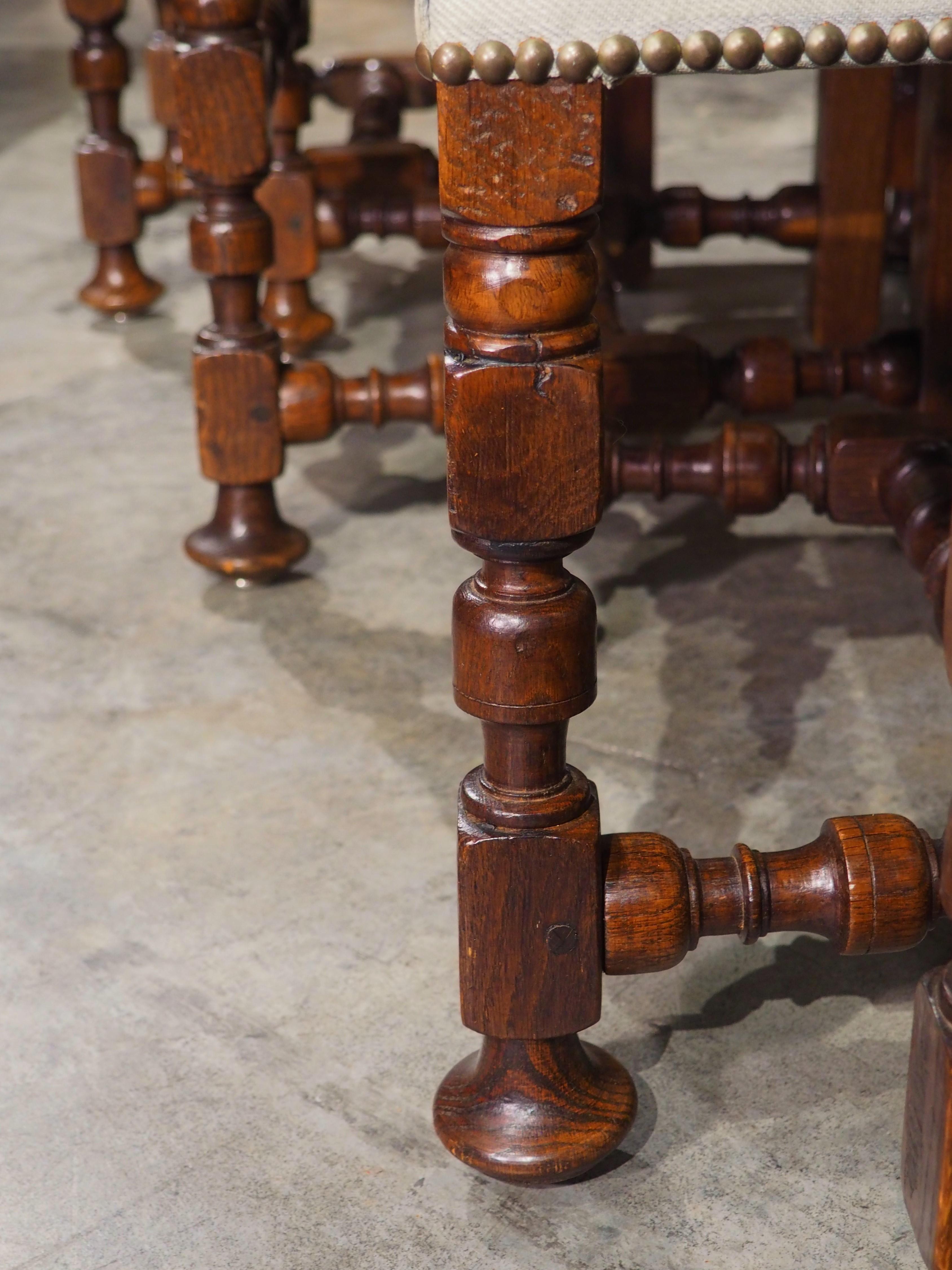 Set of 8 French Louis XIV Style Oak Dining Chairs, circa 1920 2