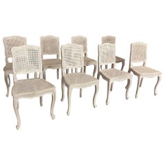 Set of 8 French Louis XV Dining Chairs, Painted with Cane