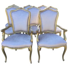 Set of 8 French Louis XV Style Gilt Frame Chairs with Opalescent Silk Velvet