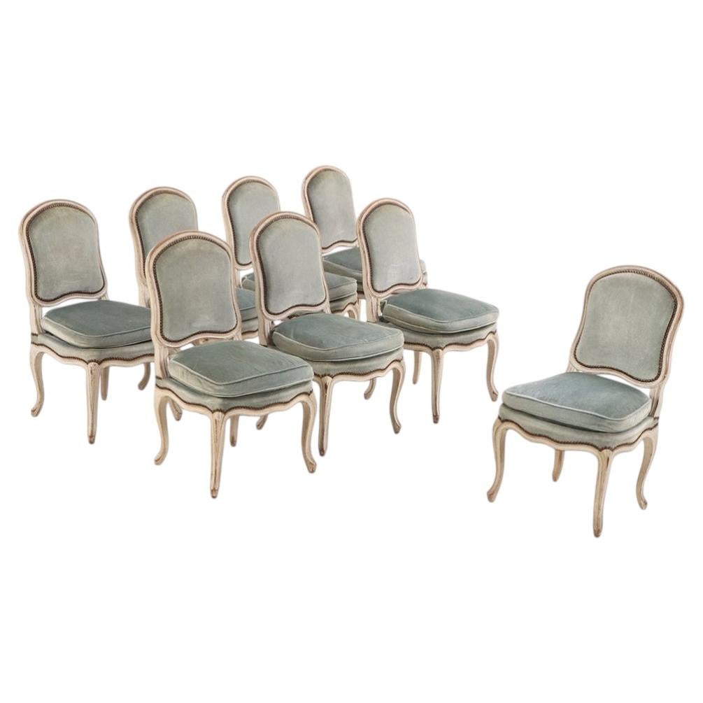 Set of 8 French Louis XV Style Painted Side Chairs, C. 1910