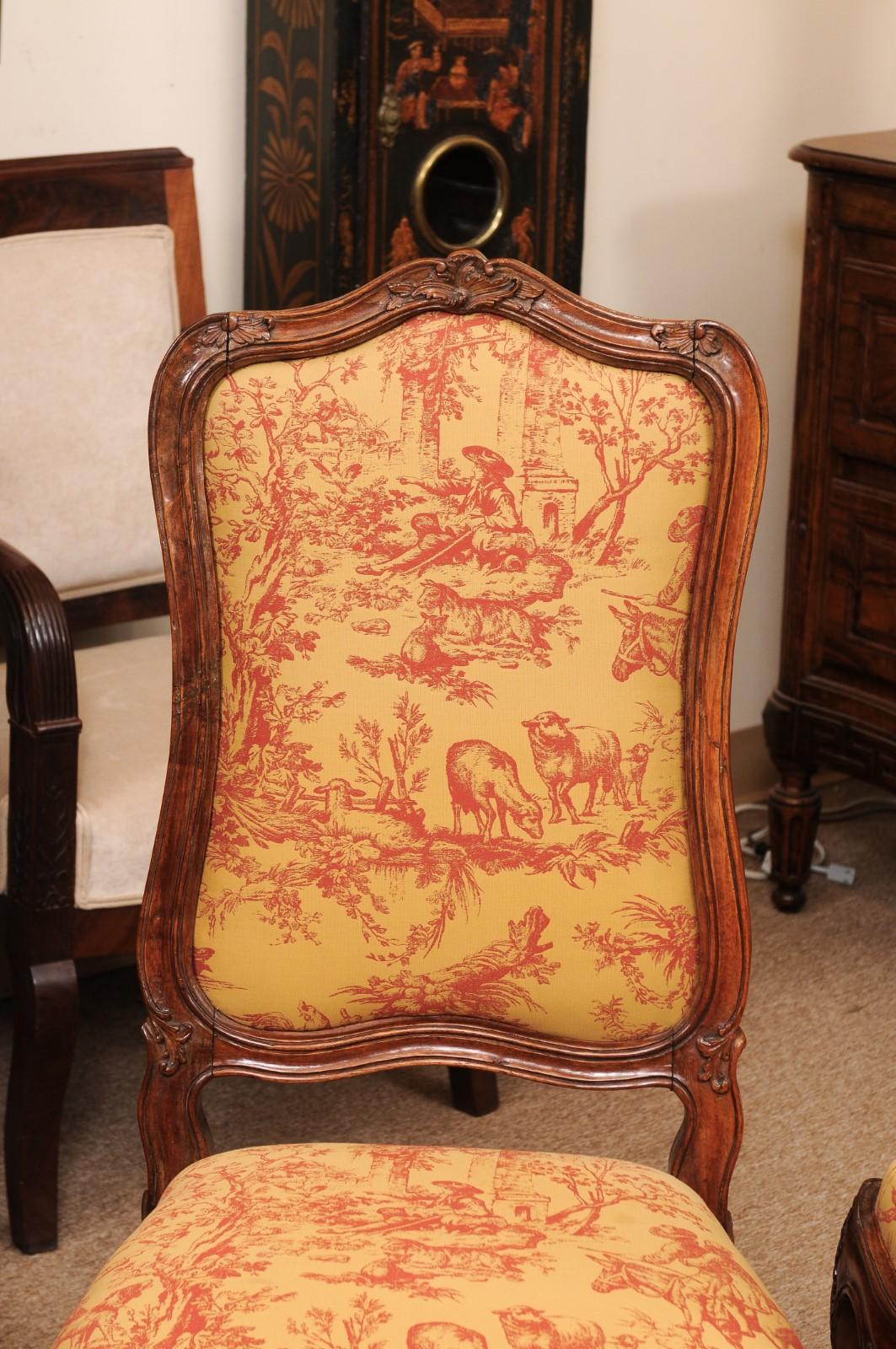 Set of 8 French Louis XV Style Walnut Upholstered Back Dining Chairs For Sale 5