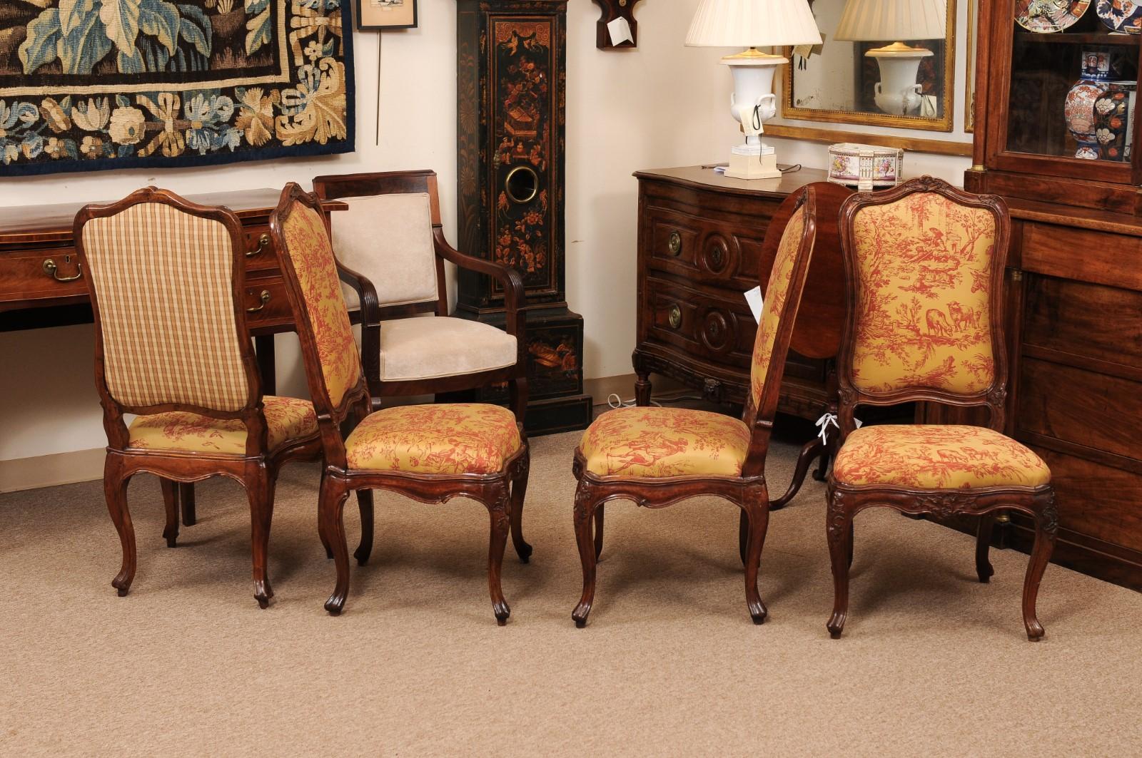 Set of 8 French Louis XV Style Walnut Upholstered Back Dining Chairs For Sale 6