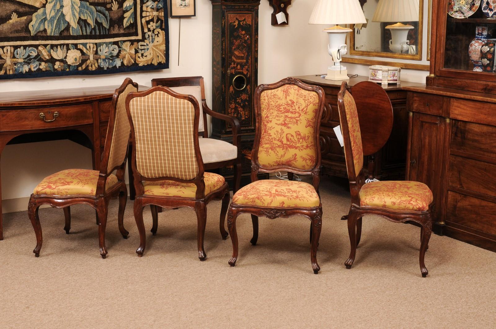 Set of 8 French Louis XV Style Walnut Upholstered Back Dining Chairs For Sale 7