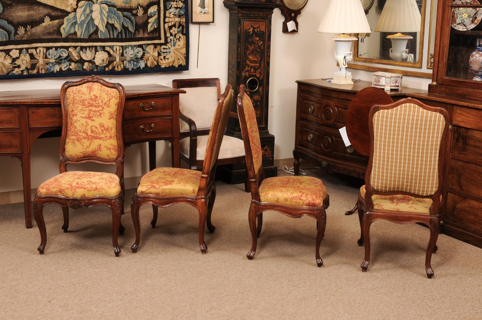 Set of 8 French Louis XV Style Walnut Upholstered Back Dining Chairs For Sale 8