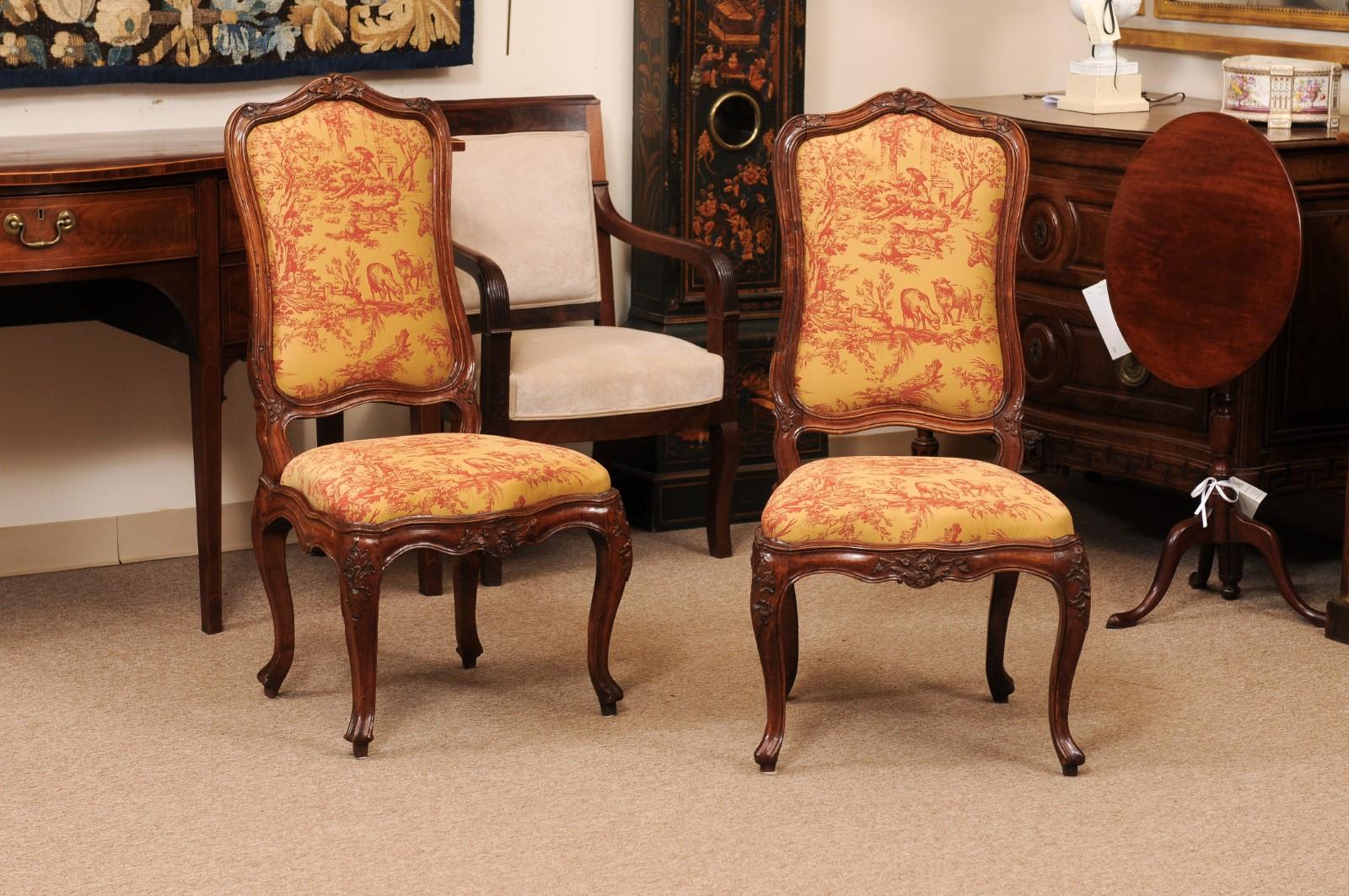 Set of 8 French Louis XV Style Walnut Upholstered Back Dining Chairs, mid 19th Century