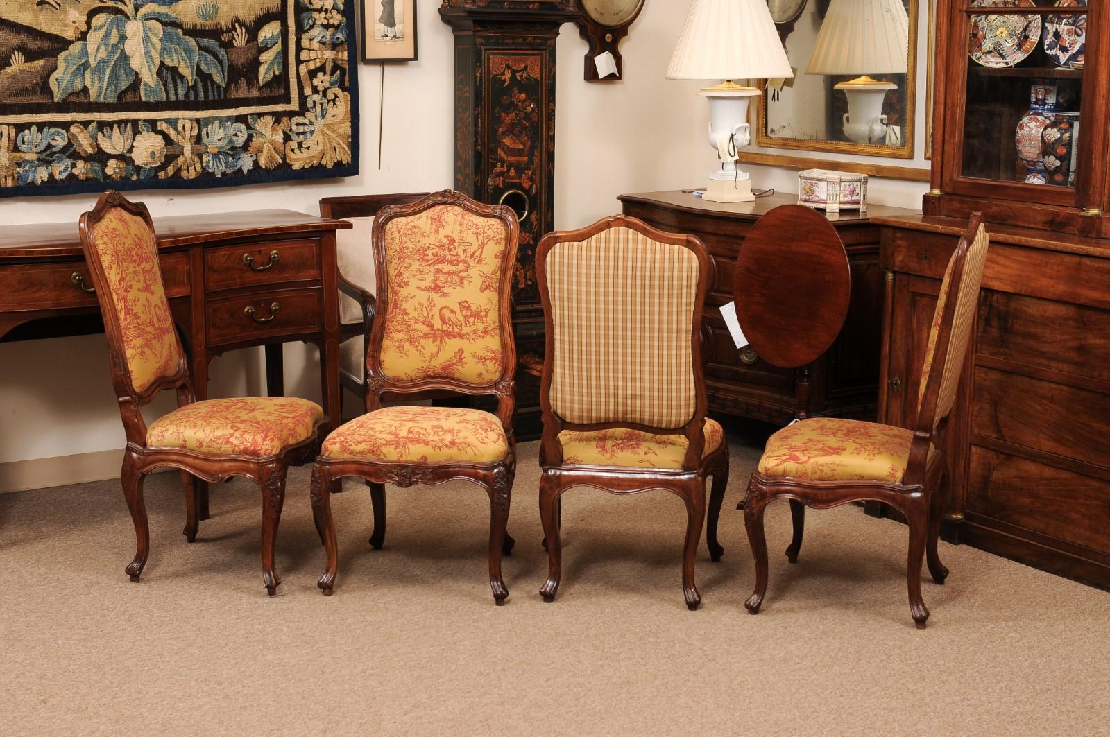 Set of 8 French Louis XV Style Walnut Upholstered Back Dining Chairs For Sale 3