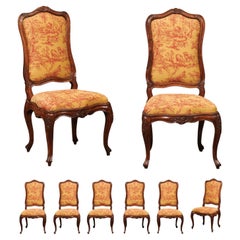 Antique Set of 8 French Louis XV Style Walnut Upholstered Back Dining Chairs