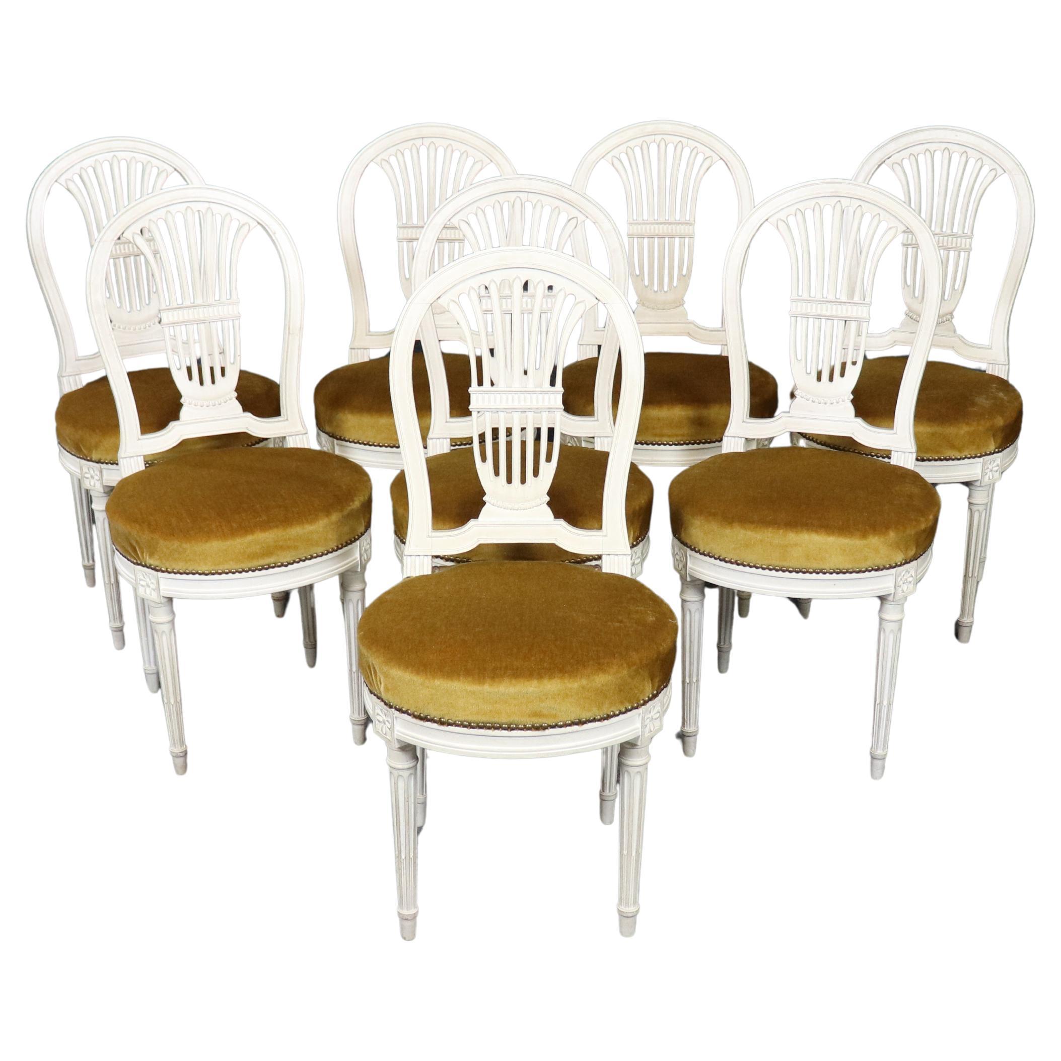 Set of 8 French Louis XVI Painted Balloon Back Maison Jansen Attri Dining Chairs