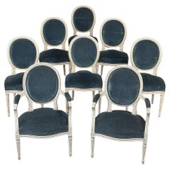 Conjunto de 8 Sillas de Comedor Francesas Pintadas Luis XVI incluye 2 Sillones