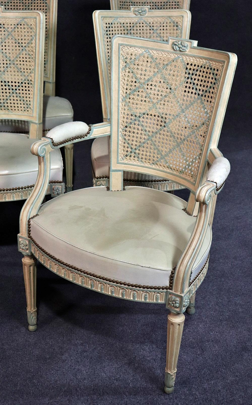 Set of 8 French Louis XVI Style Caned Back Dining Chairs In Good Condition In Swedesboro, NJ