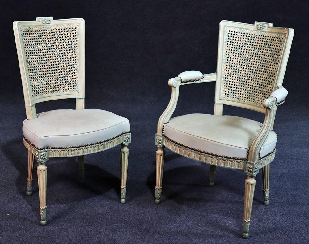 Set of 8 French Louis XVI Style Caned Back Dining Chairs 1