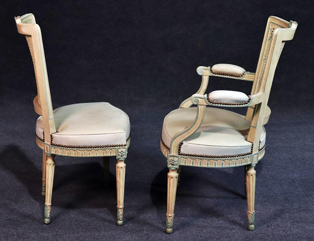 Set of 8 French Louis XVI Style Caned Back Dining Chairs 3