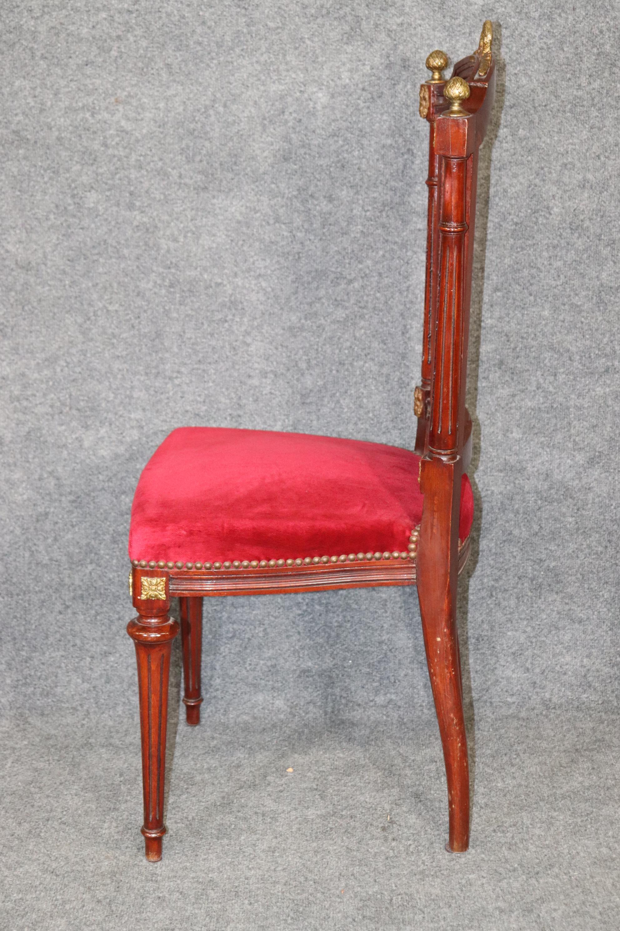 Set of 8 French Louis XVI Style Mahogany Cane Back Dining Chairs with Ormolu For Sale 3