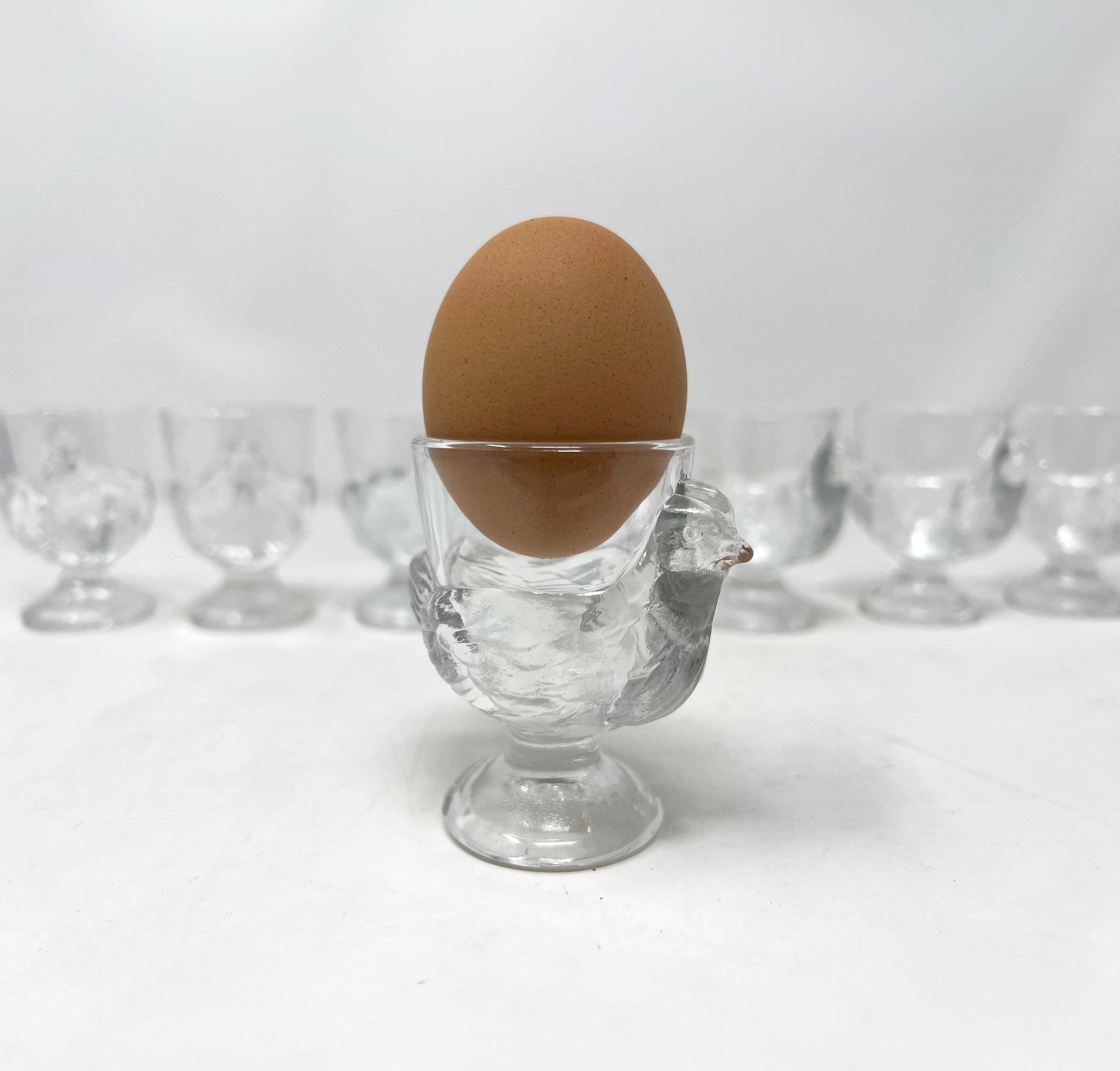 French Provincial Set of 8 French Luminarc Clear Pressed Glass Egg Cups For Sale