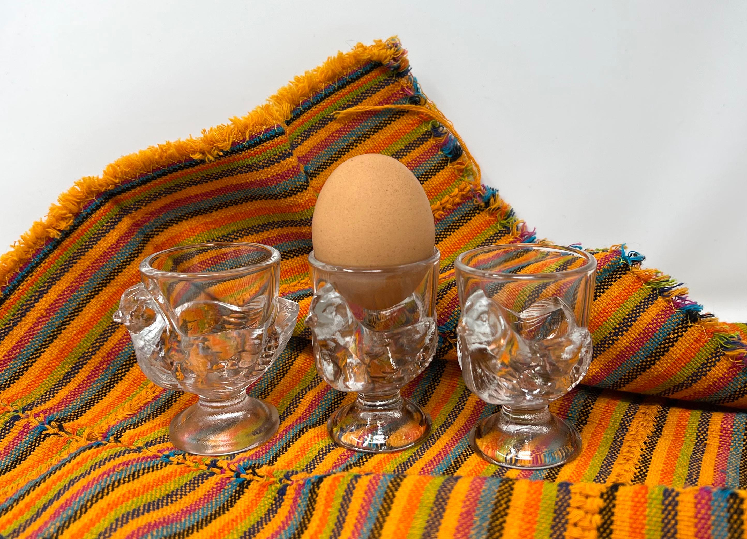 Set of 8 French Luminarc Clear Pressed Glass Egg Cups For Sale 1