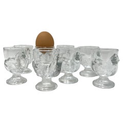 Vintage Set of 8 French Luminarc Clear Pressed Glass Egg Cups