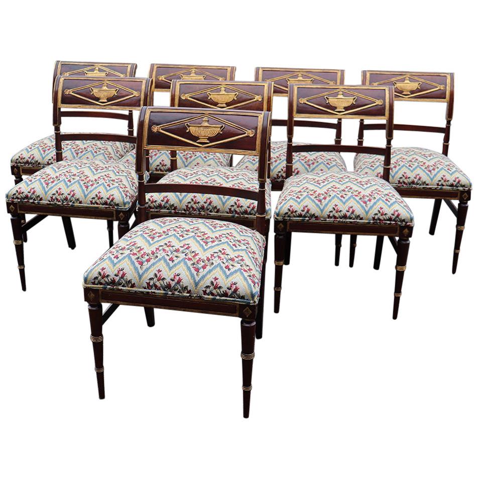 Set of 8 French Mahogany Directoire Style Dining Chairs