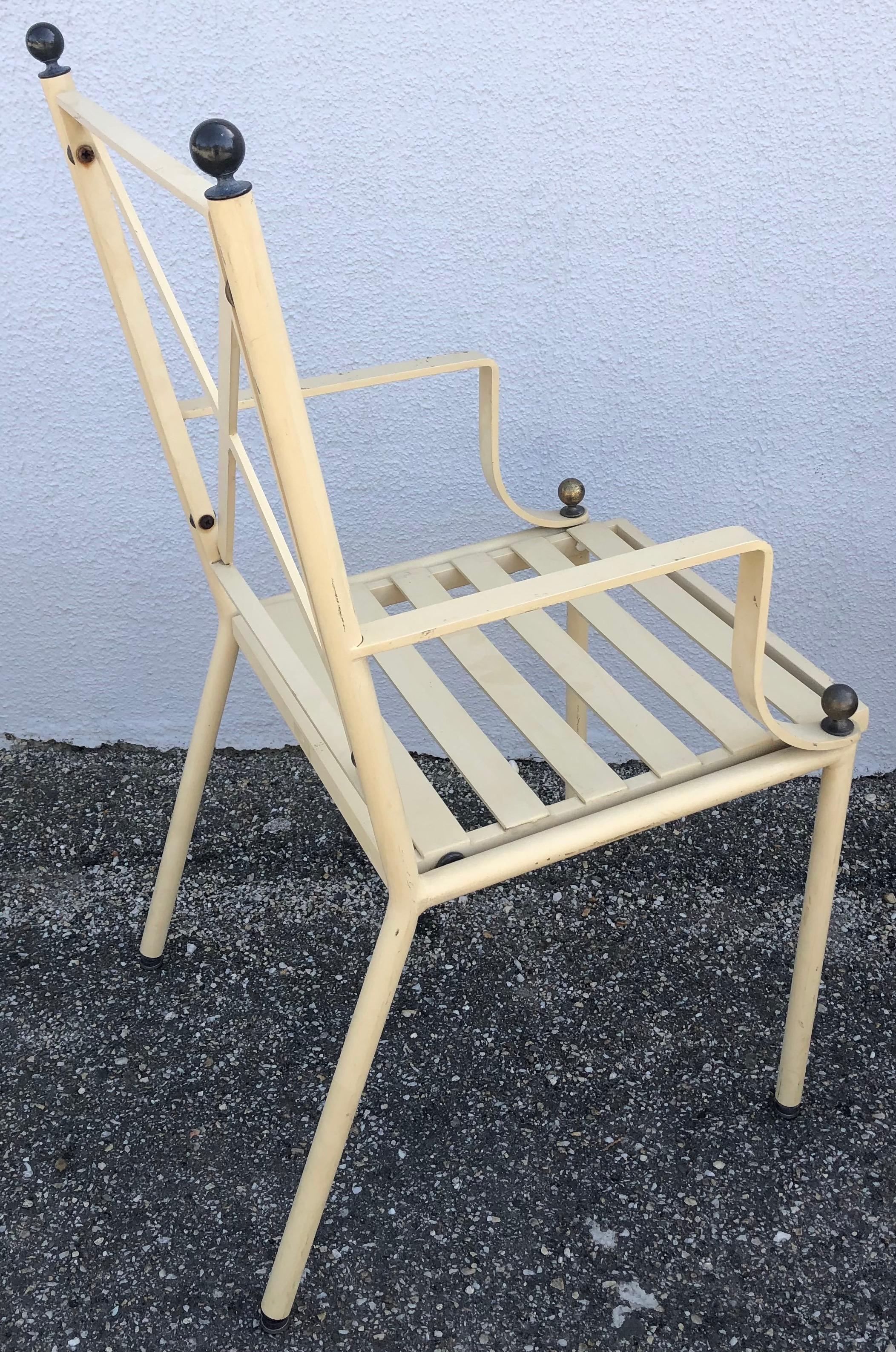 Set of 8 mid-century French aluminum chairs indoor/outdoor in a neutral beige finish. Design and retro style, practical (stackable!). They will be perfect on your terrace, in your veranda, around the swimming-pool, your winter garden, even around