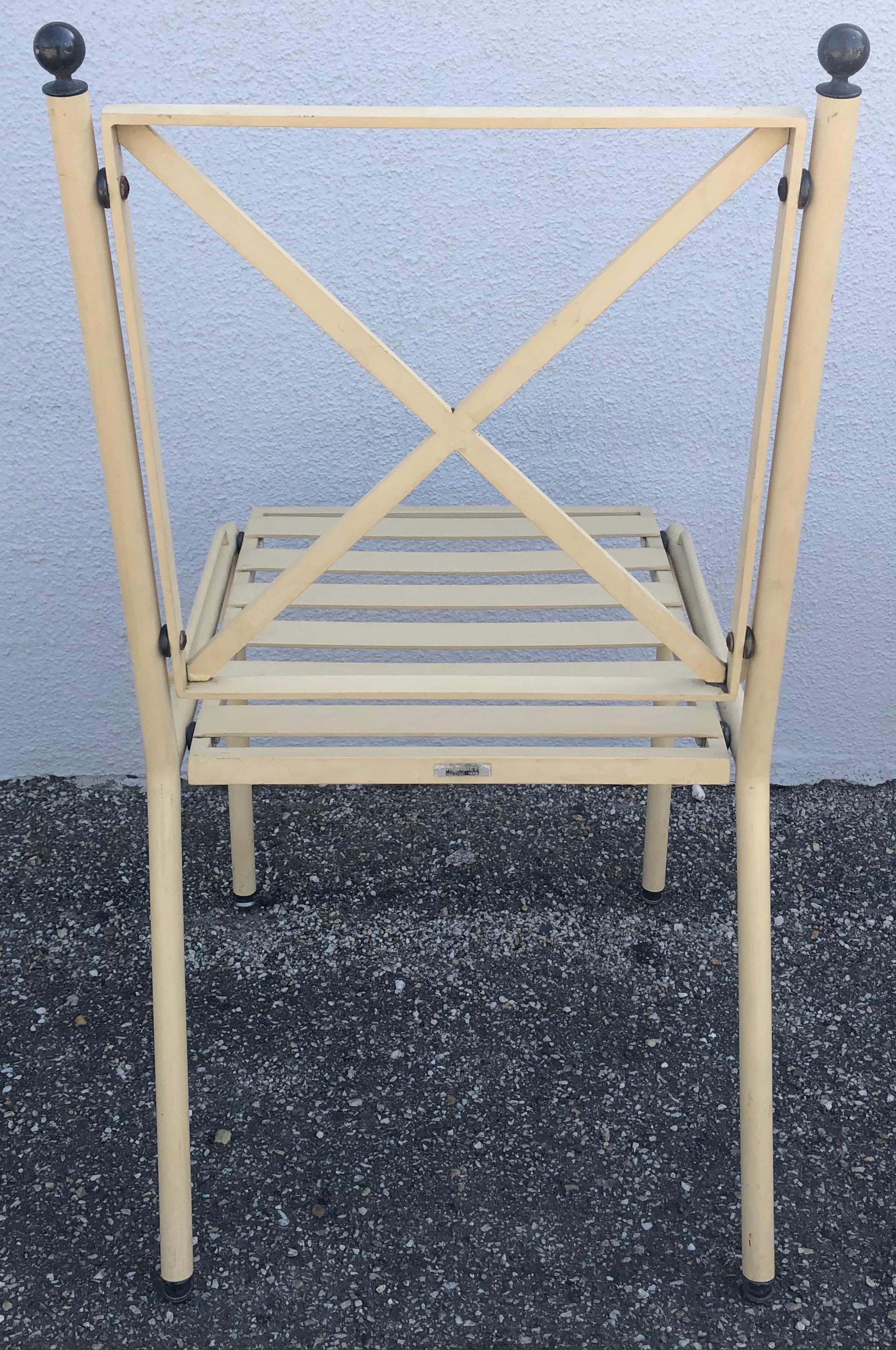 Painted Set of 8 French Maison Hugonet Aluminum Garden Chairs Warm Beige