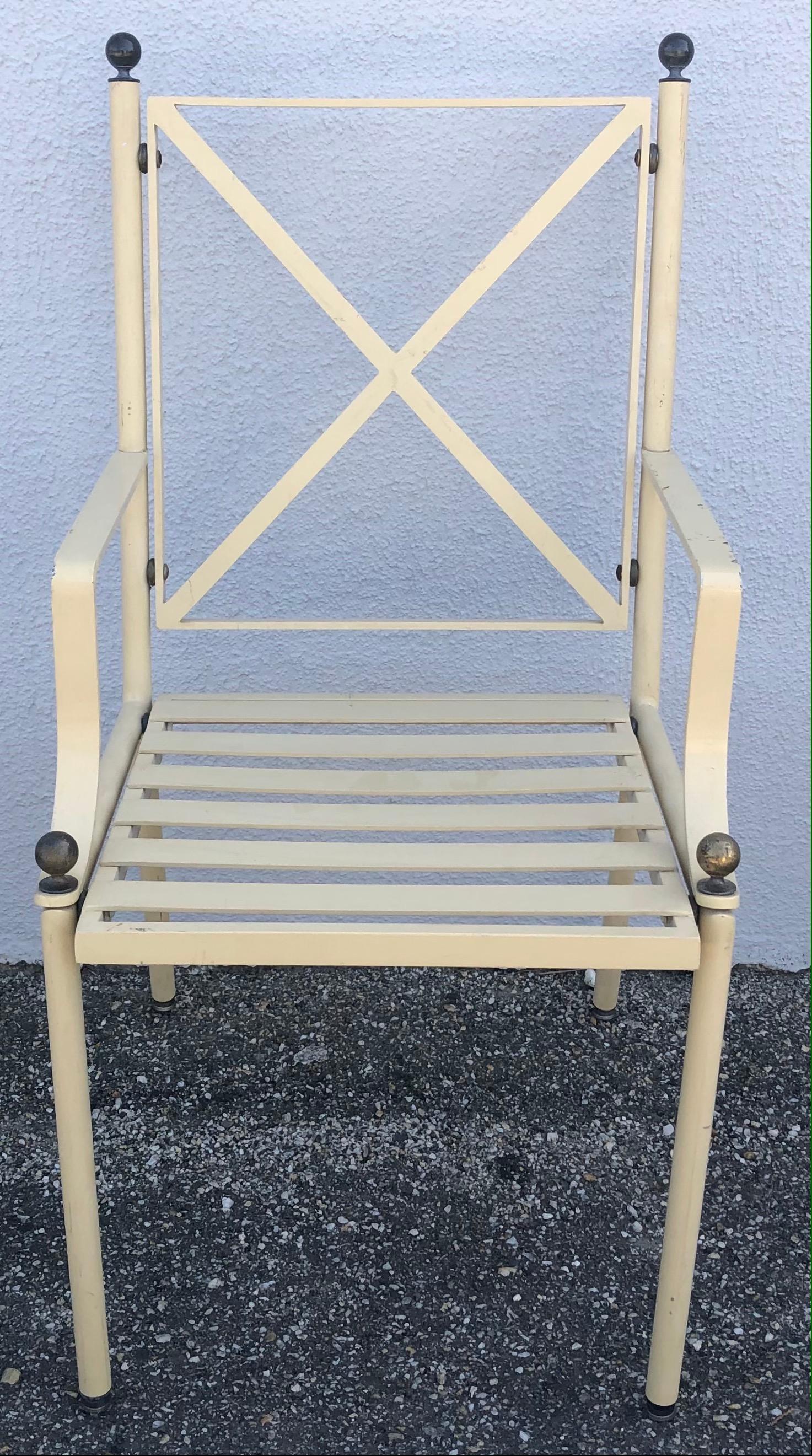 Set of 8 French Maison Hugonet Aluminum Garden Chairs Warm Beige In Good Condition In Miami, FL
