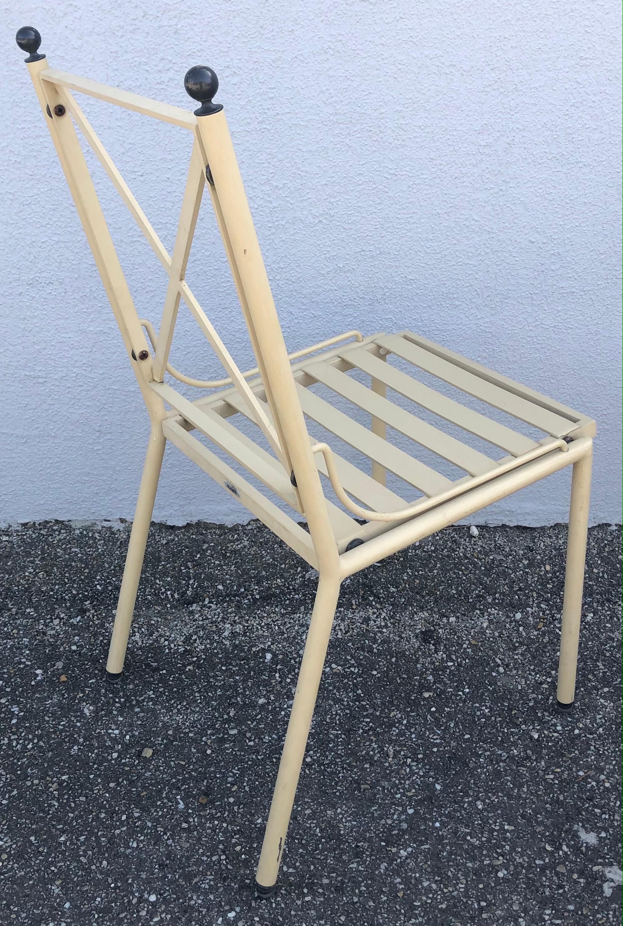 20th Century Set of 8 French Maison Hugonet Aluminum Garden Chairs Warm Beige