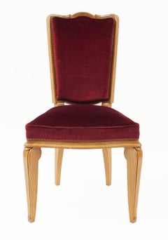 Conjunto de ocho sillas auxiliares francesas de sicomoro de 1938, atribuidas a André Arbus