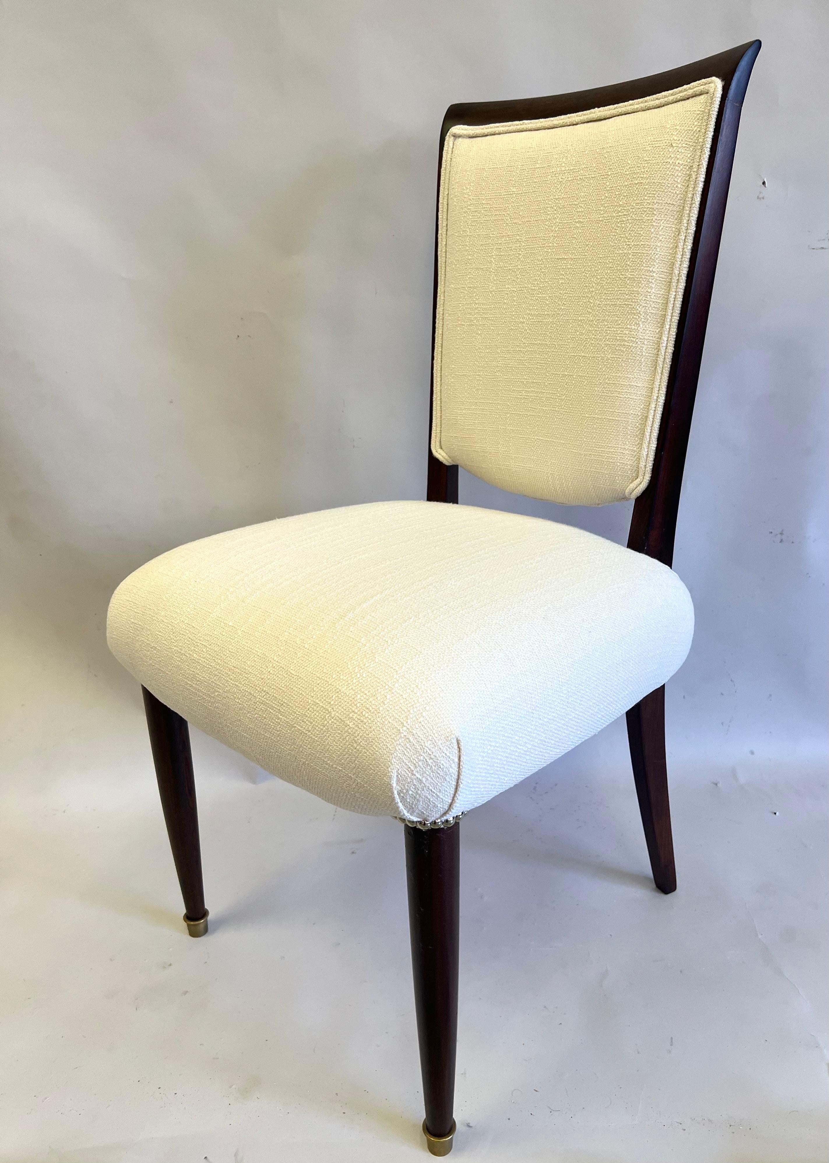An Important SET of 8 French Art Deco / Midcentury Modern Dining Room Chairs signed by the French master designer and decorator, Jules Leleu. This rare set of chairs expresses the height of elegance and good taste which Jules Leleu was known for.