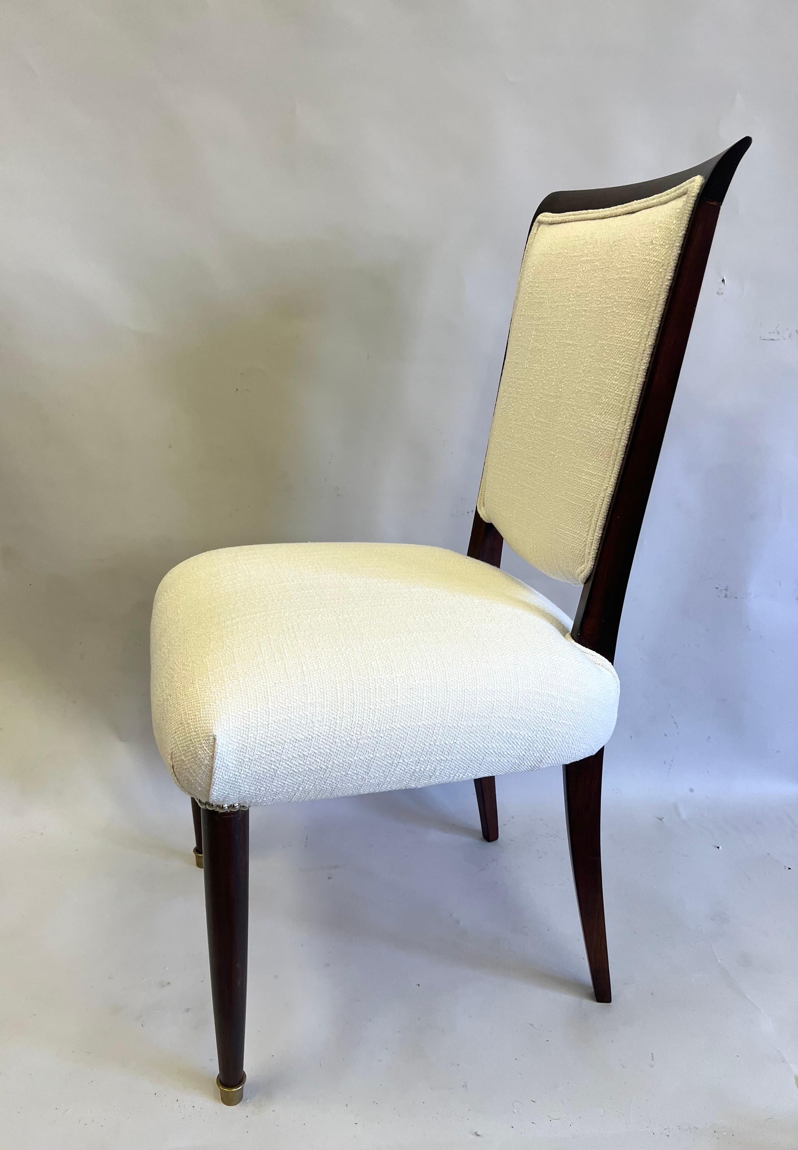 Hand-Carved SET OF 8 French Mid-Century / Art Deco Dining Chairs Signed by Jules Leleu For Sale