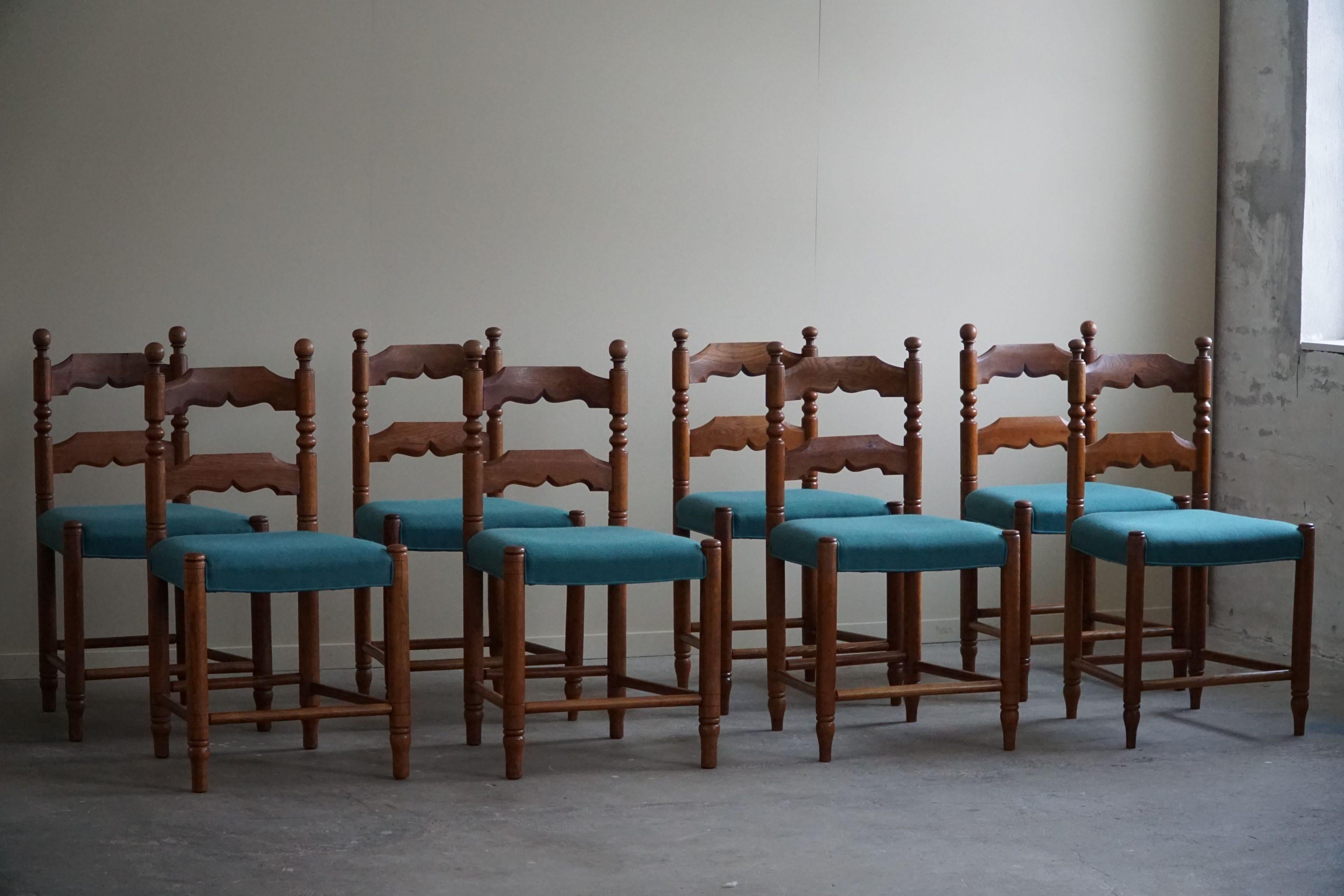 Set of 8 French Modern Brutalist Chairs, Charles Dudouyt Style, Made in 1950s 5