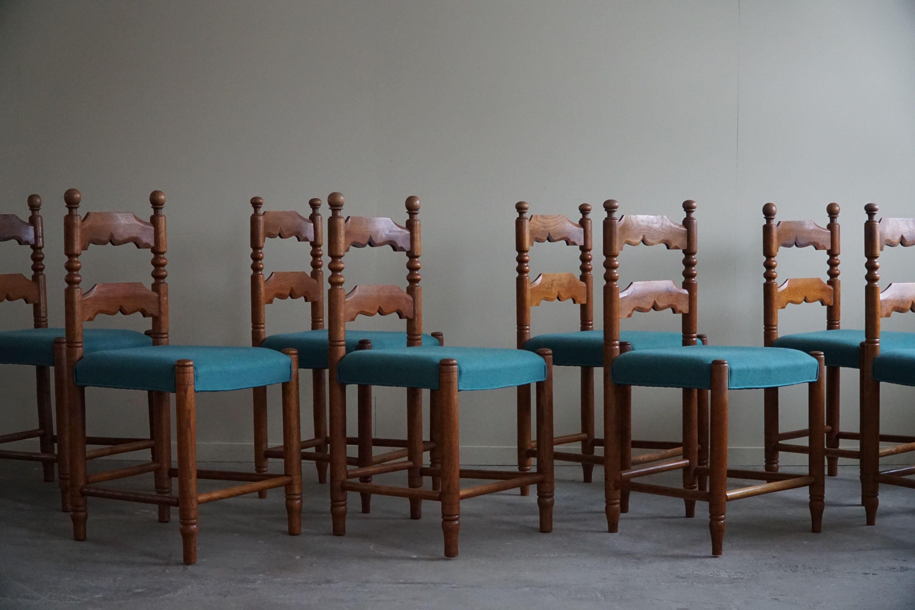 Set of 8 French Modern Brutalist Chairs, Charles Dudouyt Style, Made in 1950s 9