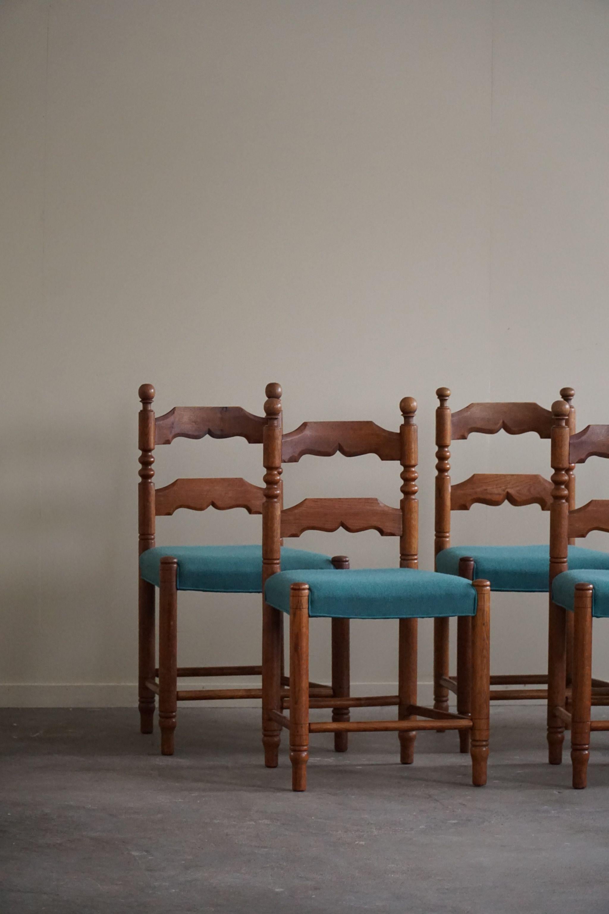 French Provincial Set of 8 French Modern Brutalist Chairs, Charles Dudouyt Style, Made in 1950s