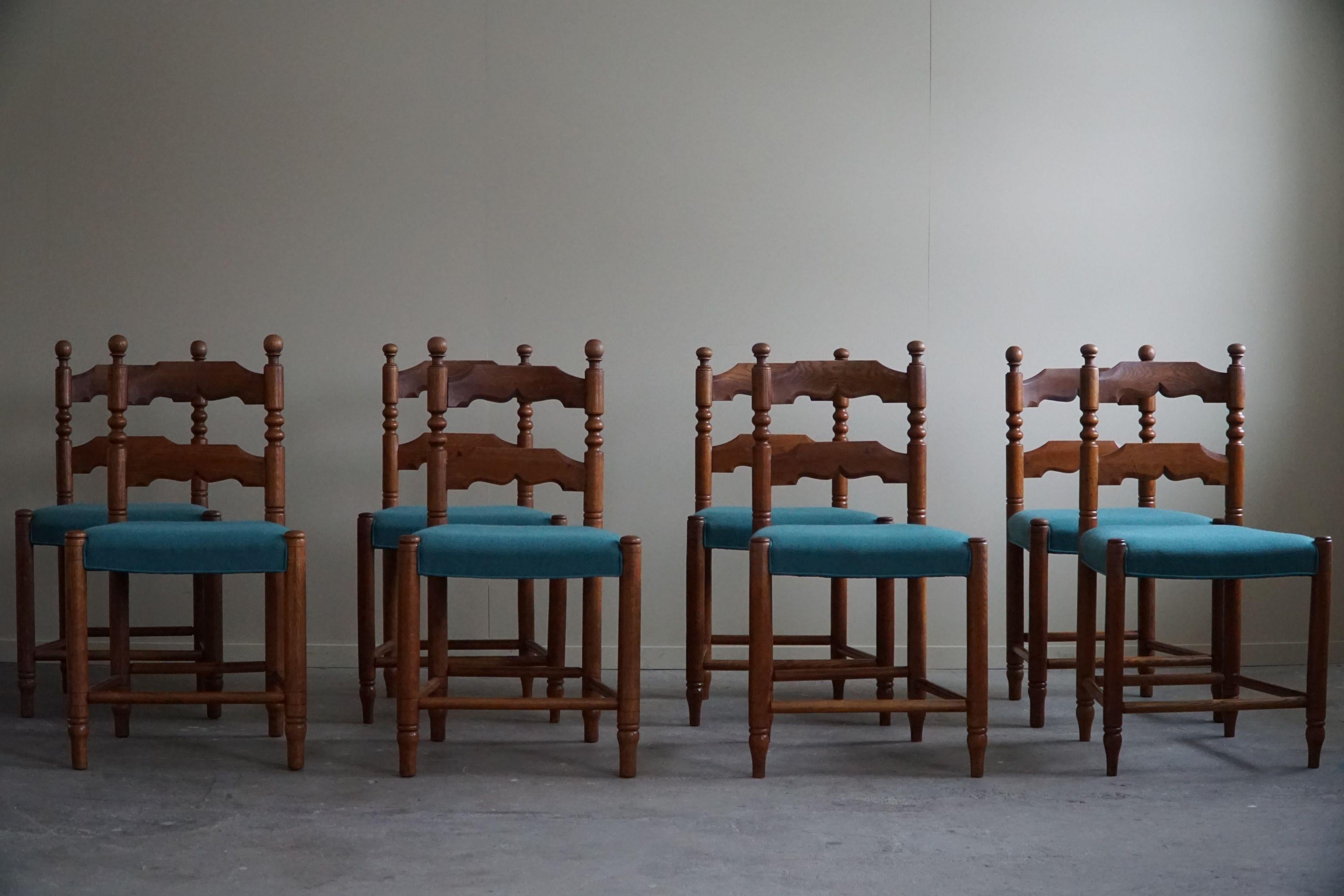 Set of 8 French Modern Brutalist Chairs, Charles Dudouyt Style, Made in 1950s In Good Condition In Odense, DK