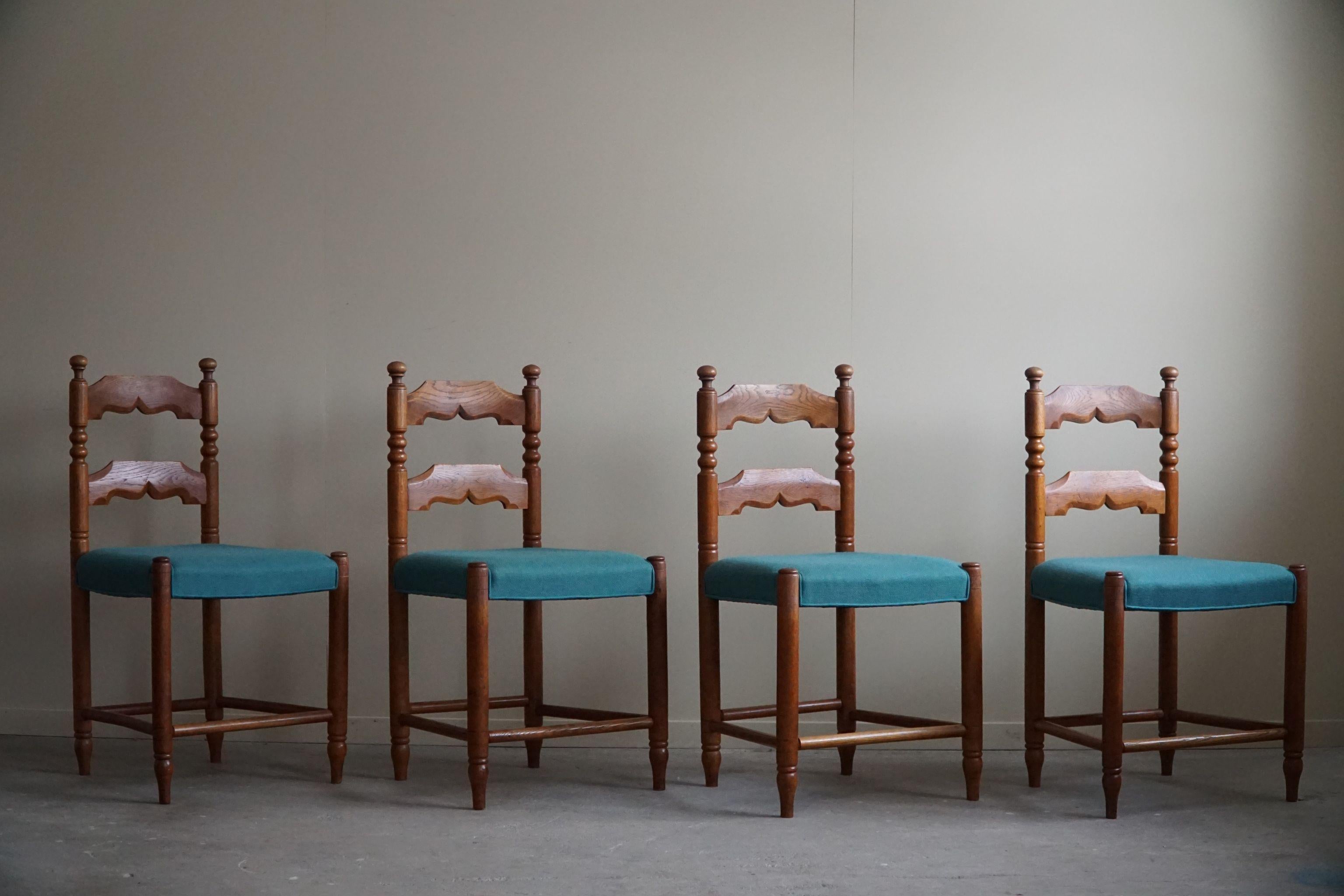 20th Century Set of 8 French Modern Brutalist Chairs, Charles Dudouyt Style, Made in 1950s