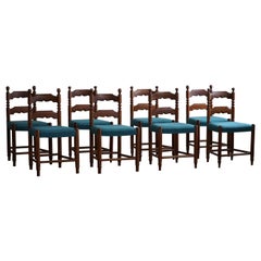 Set of 8 French Modern Brutalist Chairs, Charles Dudouyt Style, Made in 1950s