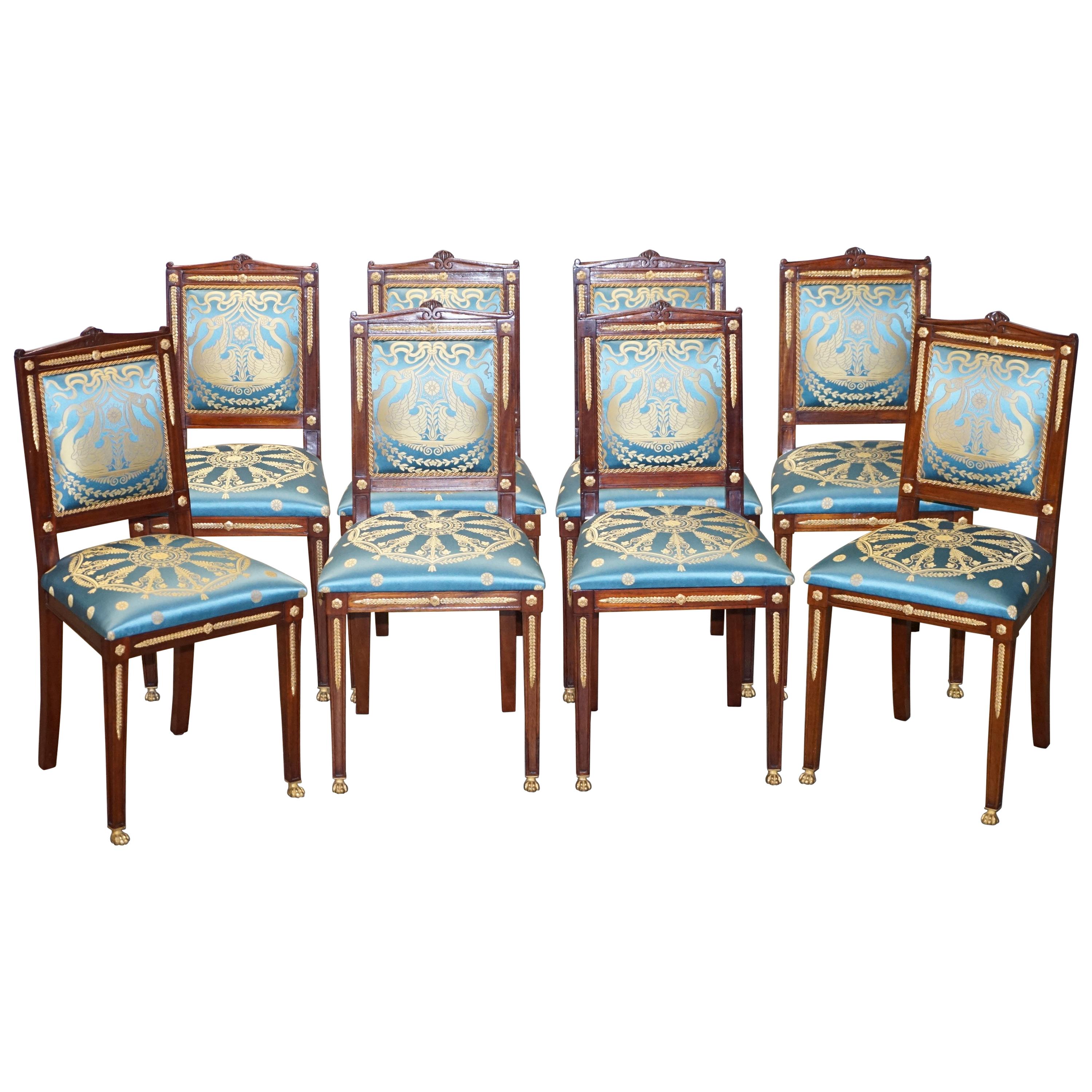 Set of 8 French Napoleon III Empire Style Dining Chairs Bronze Mounts Part Suite