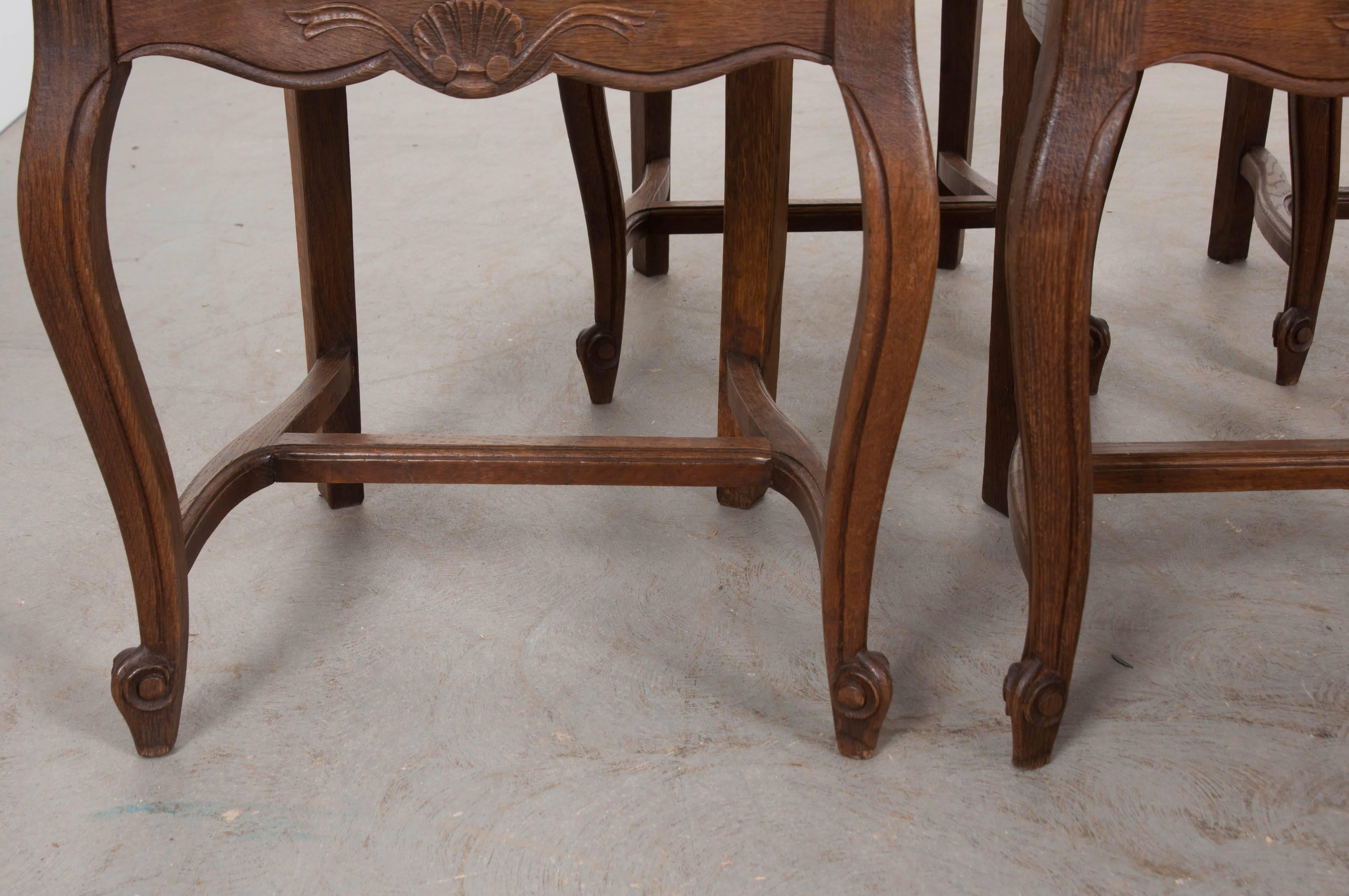 Set of Eight French Oak Ladder Back Chairs with Rush Seats In Good Condition In Baton Rouge, LA