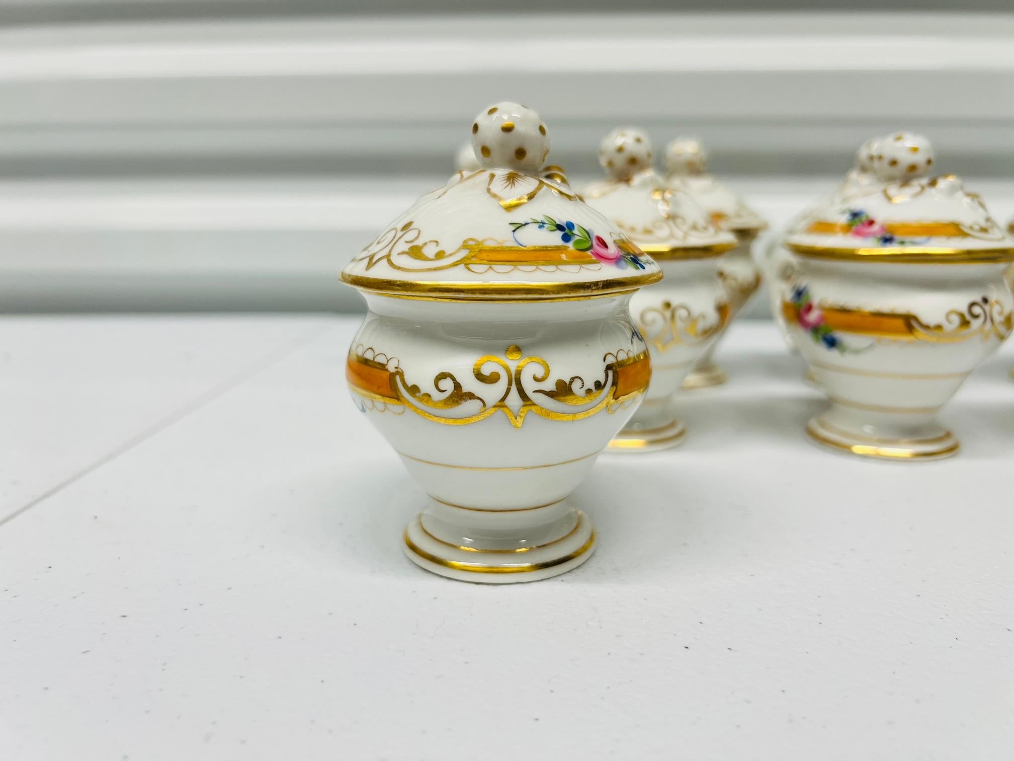 19th Century Set of 8 French, Old Paris Porcelain Pot De Creme Individual Dessert Cups