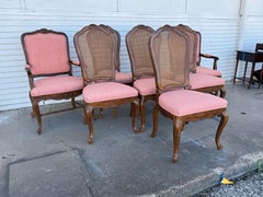 Set of 8 French Provincial Oak Cane Back Dining Chairs
