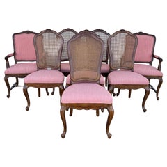 Set of 8 French Provincial Oak Cane Back Dining Chairs
