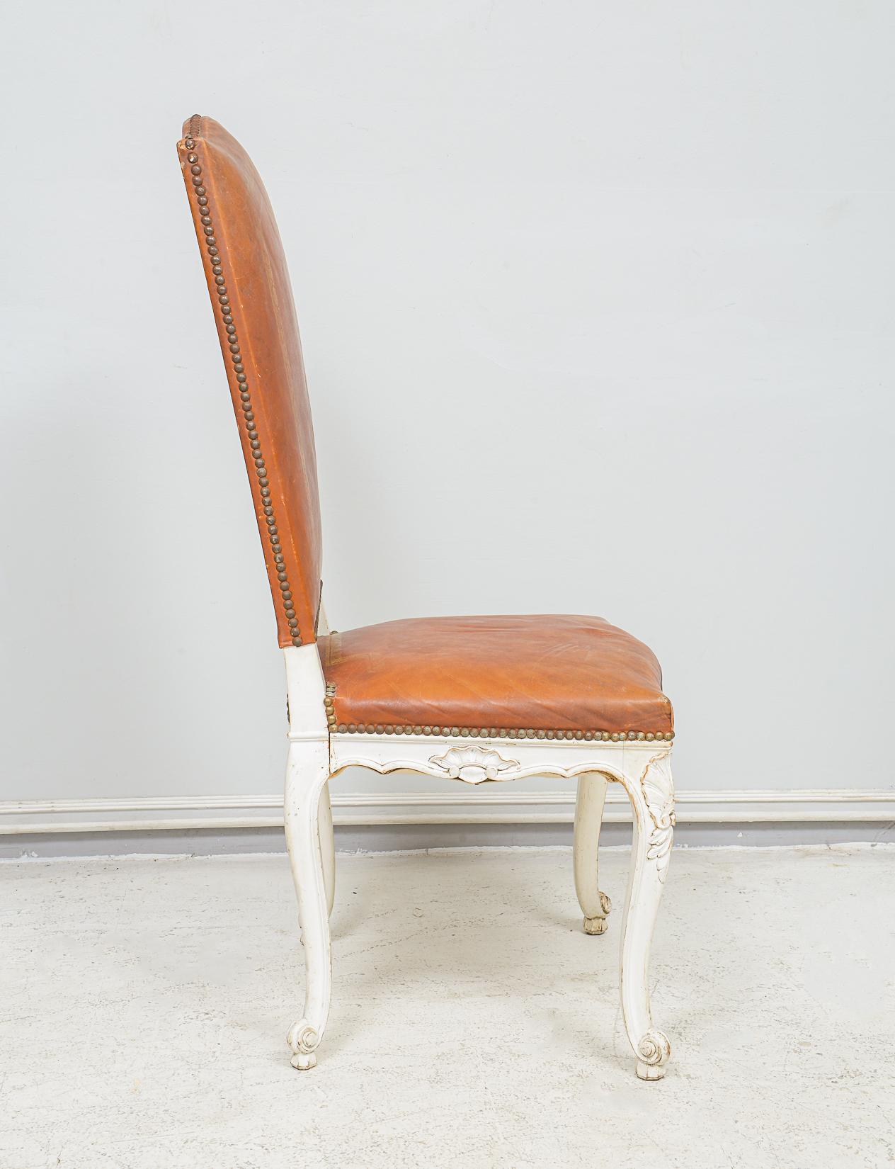 French Set of Eight Regence - style Leather Dining Chairs  For Sale